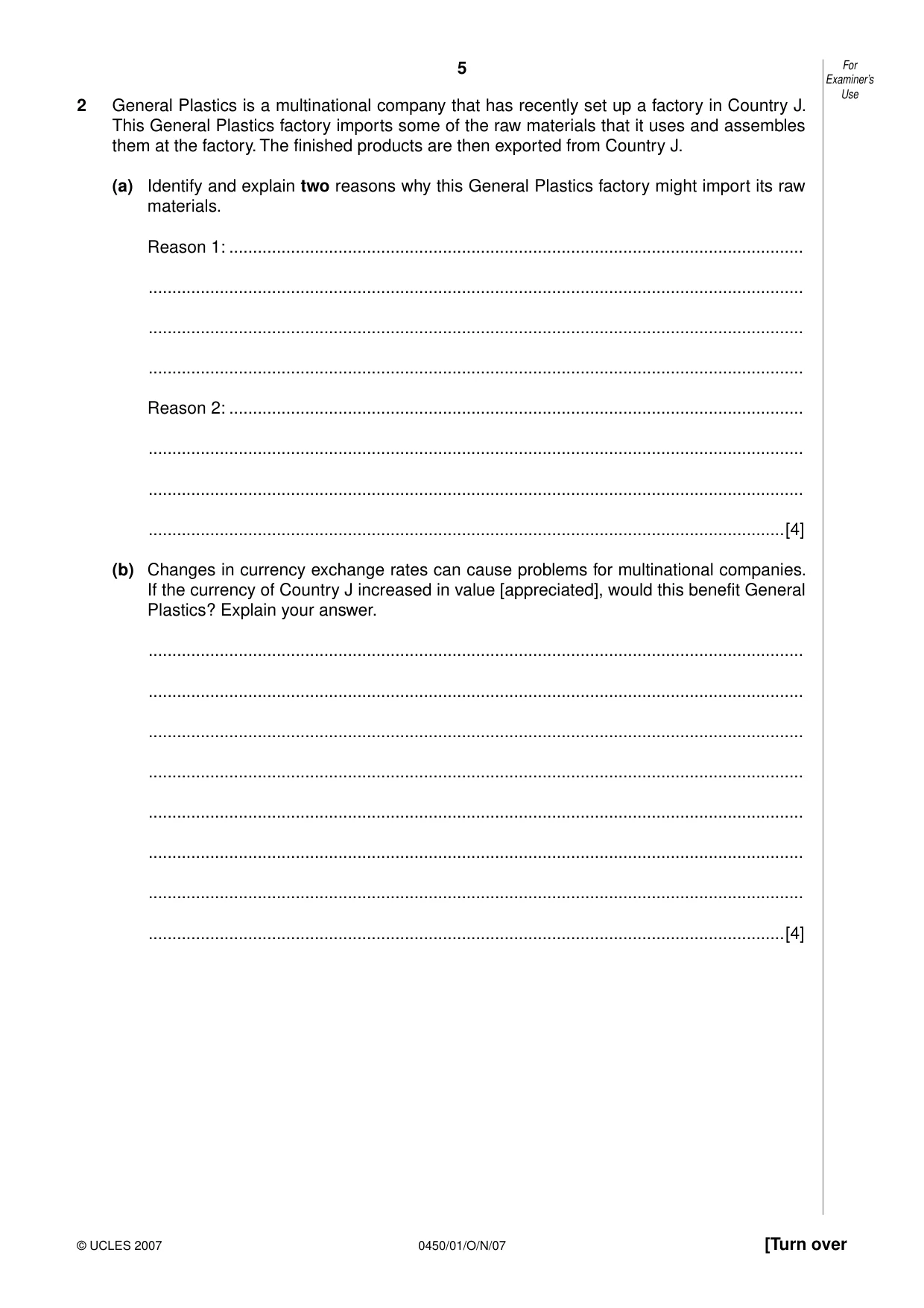 Cambridge IGCSE Business Studies 0450 2007 Oct/Nov Paper 1 · Variant 1 question paper, page 5 of 16
