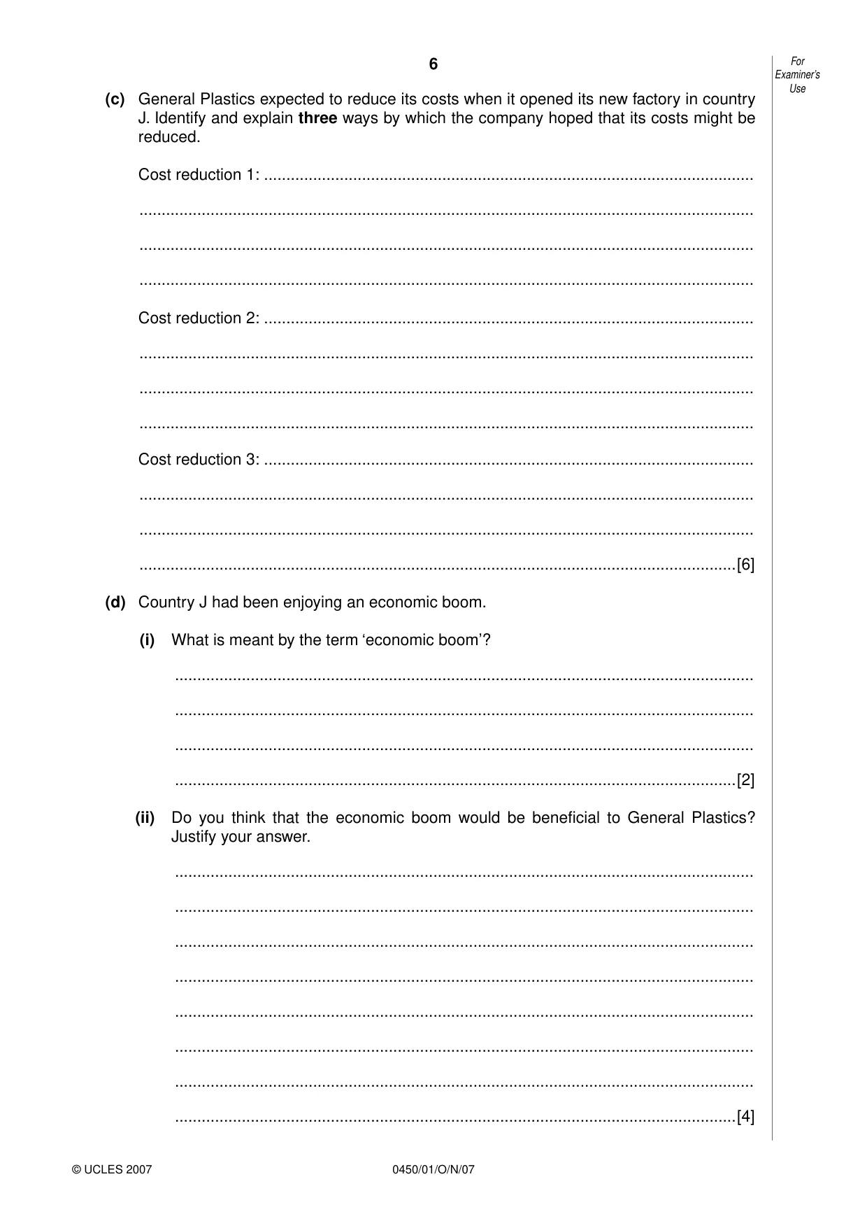 Cambridge IGCSE Business Studies 0450 2007 Oct/Nov Paper 1 · Variant 1 question paper, page 6 of 16