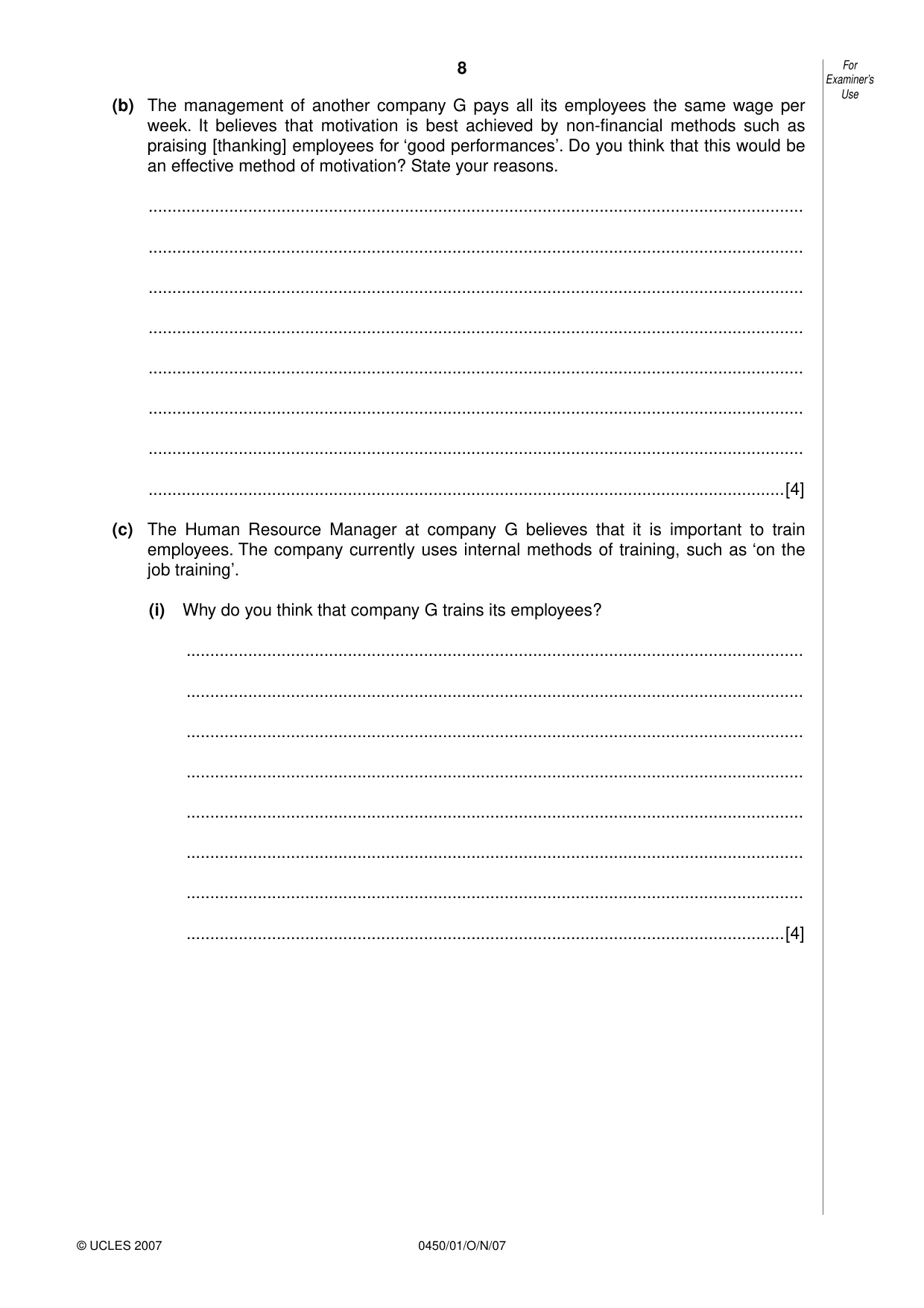 Cambridge IGCSE Business Studies 0450 2007 Oct/Nov Paper 1 · Variant 1 question paper, page 8 of 16