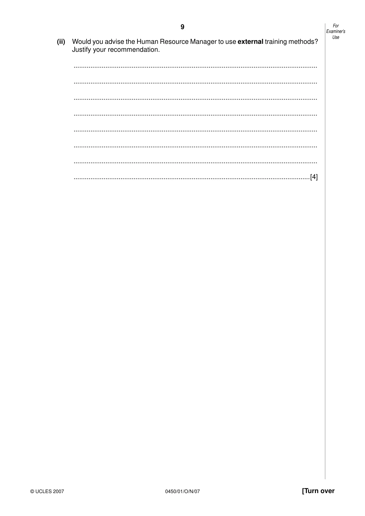 Cambridge IGCSE Business Studies 0450 2007 Oct/Nov Paper 1 · Variant 1 question paper, page 9 of 16