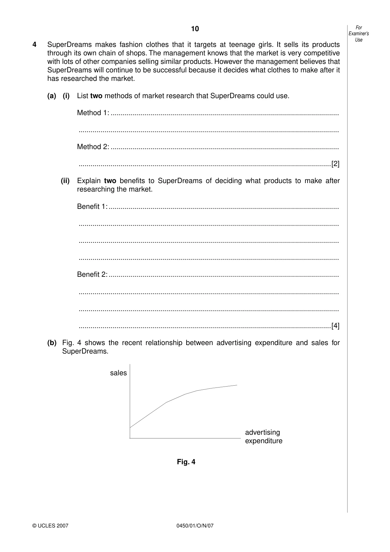 Cambridge IGCSE Business Studies 0450 2007 Oct/Nov Paper 1 · Variant 1 question paper, page 10 of 16