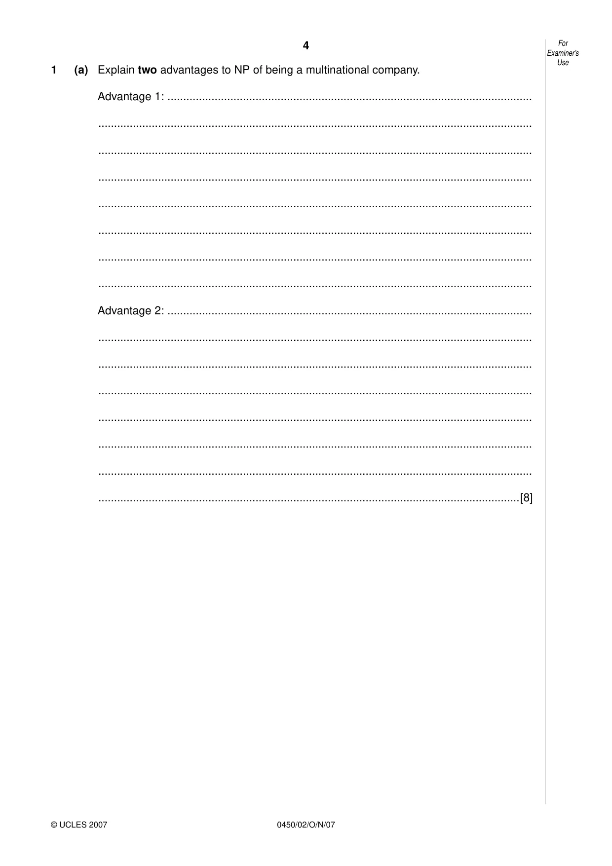 Cambridge IGCSE Business Studies 0450 2007 Oct/Nov Paper 2 · Variant 1 question paper, page 4 of 16