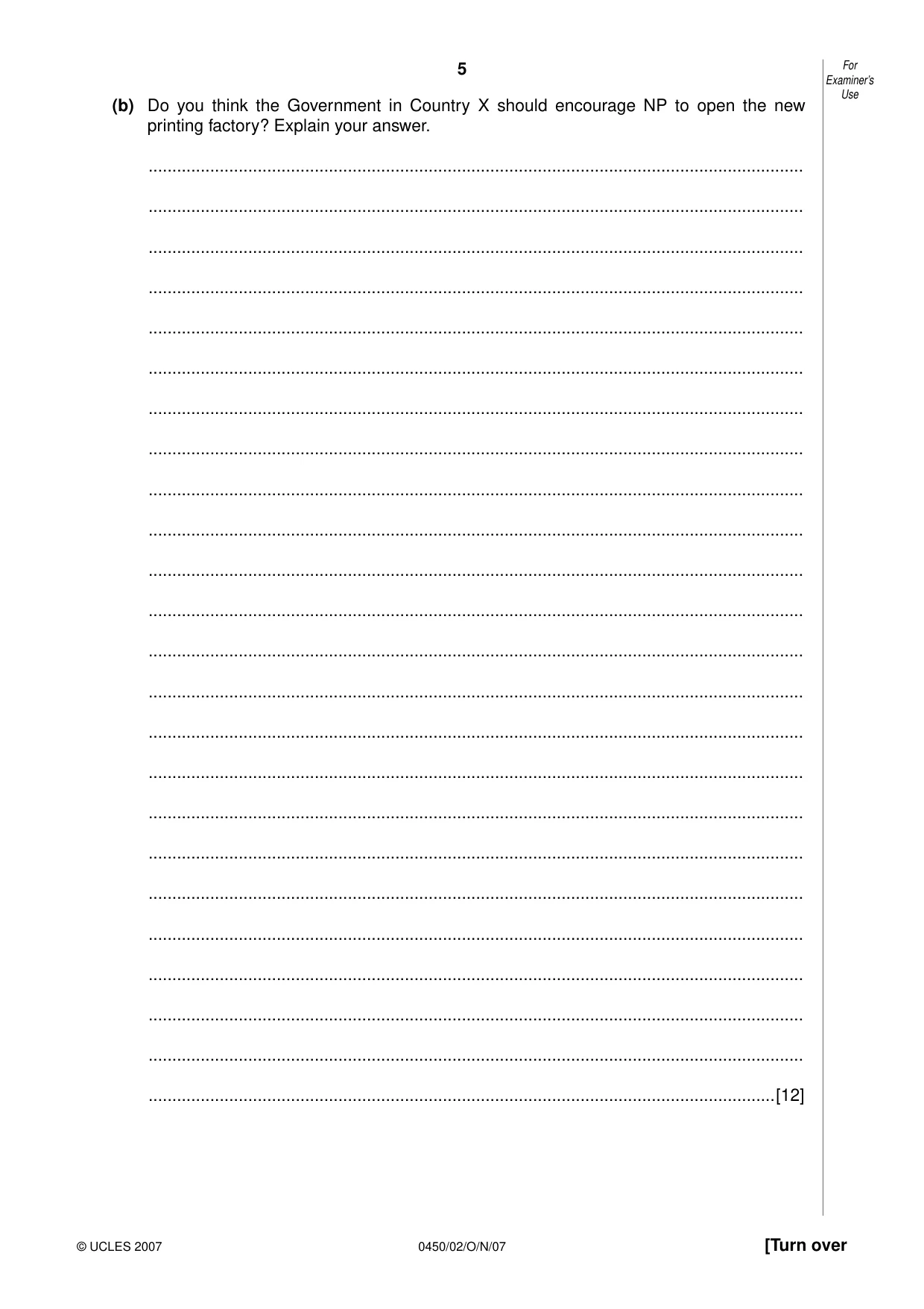 Cambridge IGCSE Business Studies 0450 2007 Oct/Nov Paper 2 · Variant 1 question paper, page 5 of 16