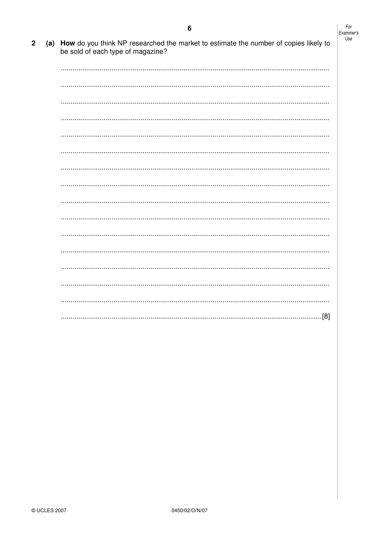 Cambridge IGCSE Business Studies 0450 2007 Oct/Nov Paper 2 · Variant 1 question paper, page 6 of 16