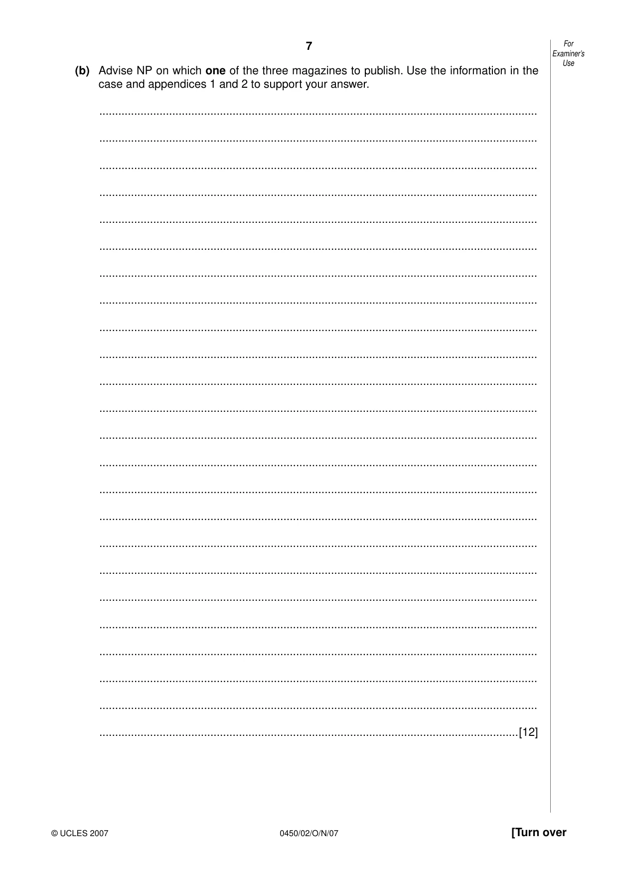 Cambridge IGCSE Business Studies 0450 2007 Oct/Nov Paper 2 · Variant 1 question paper, page 7 of 16