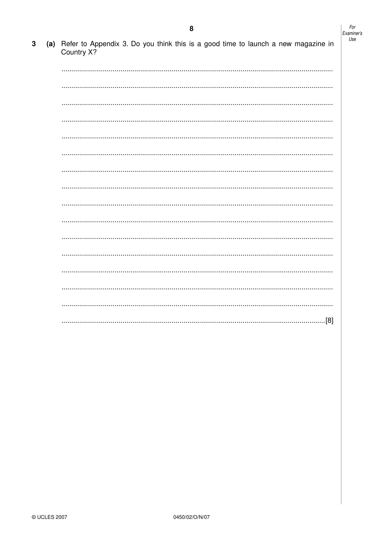 Cambridge IGCSE Business Studies 0450 2007 Oct/Nov Paper 2 · Variant 1 question paper, page 8 of 16