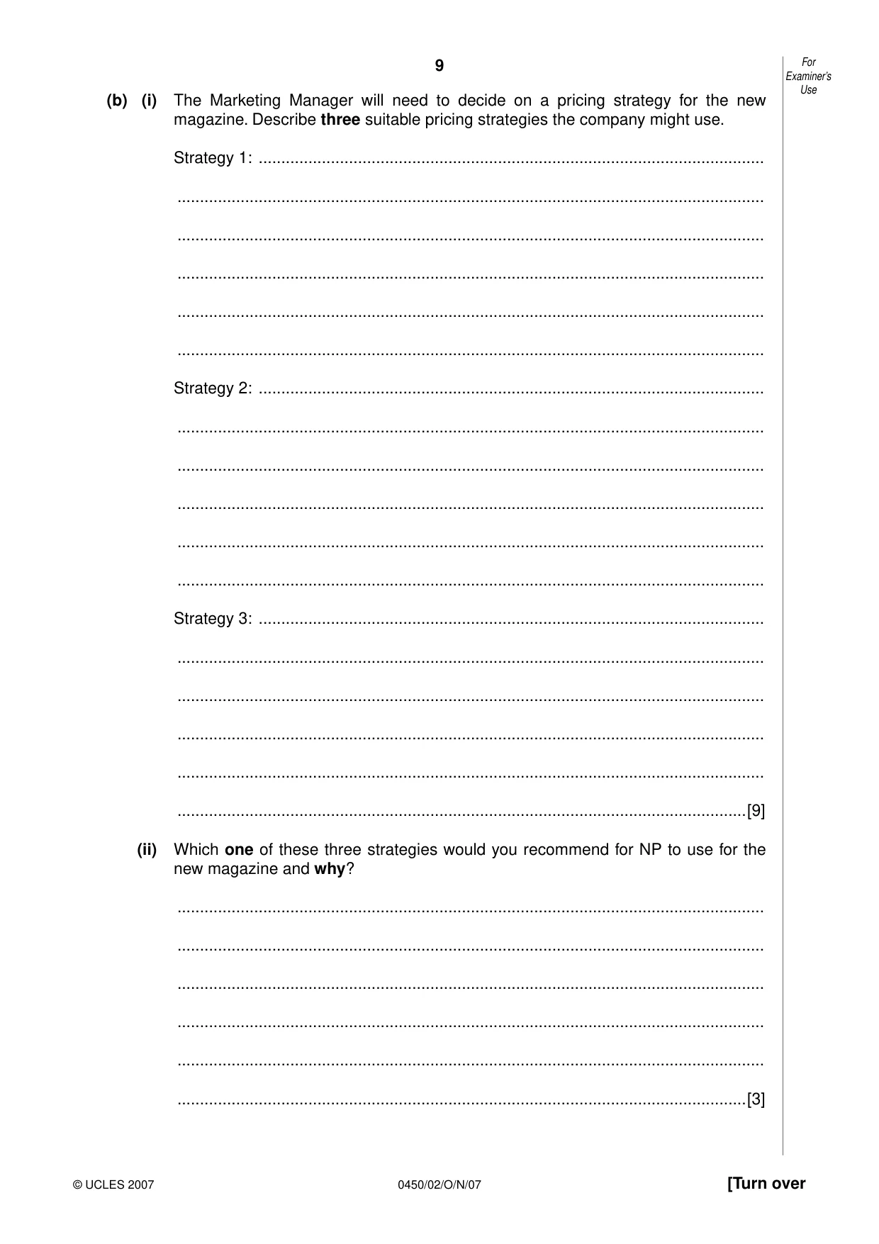 Cambridge IGCSE Business Studies 0450 2007 Oct/Nov Paper 2 · Variant 1 question paper, page 9 of 16