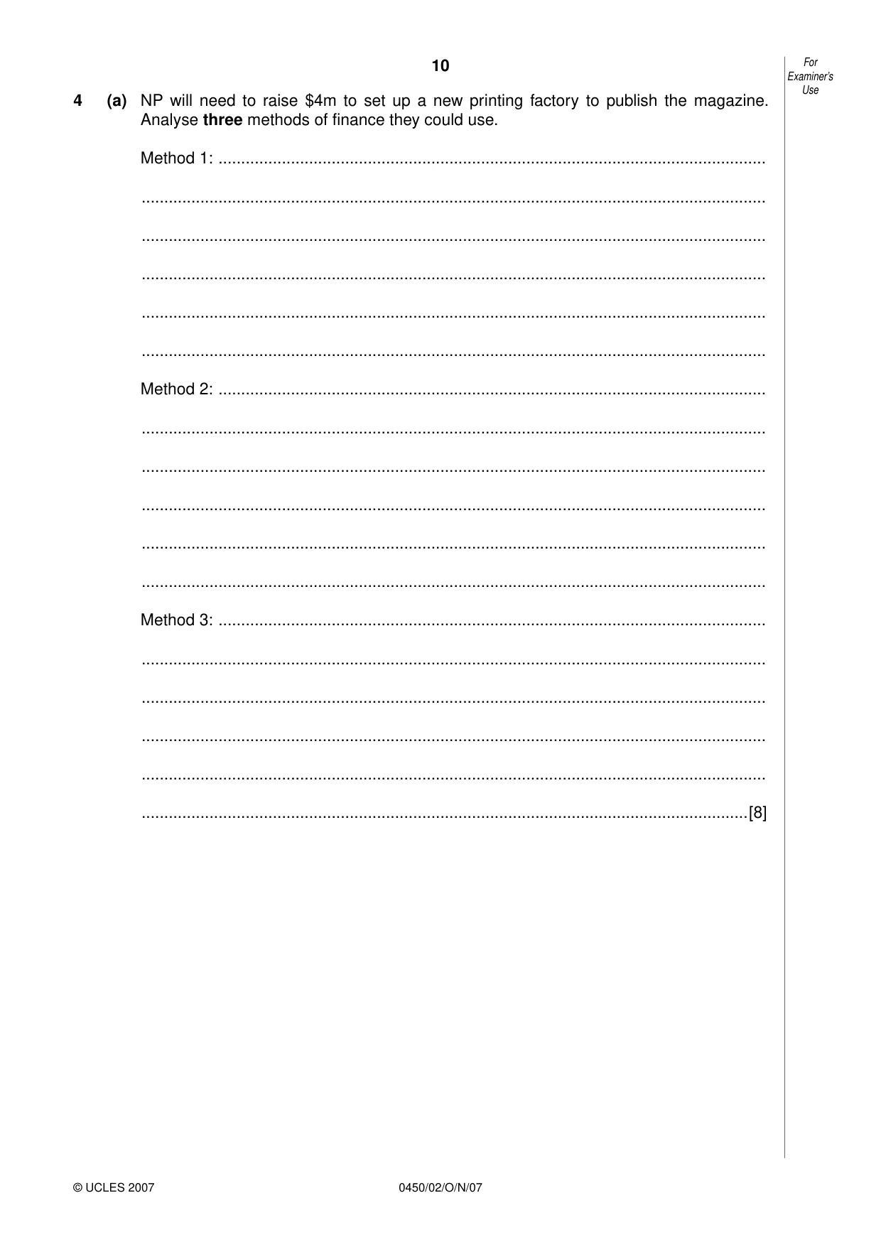 Cambridge IGCSE Business Studies 0450 2007 Oct/Nov Paper 2 · Variant 1 question paper, page 10 of 16