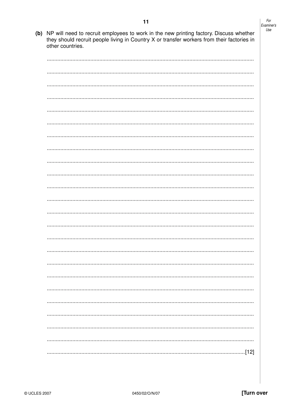 Cambridge IGCSE Business Studies 0450 2007 Oct/Nov Paper 2 · Variant 1 question paper, page 11 of 16