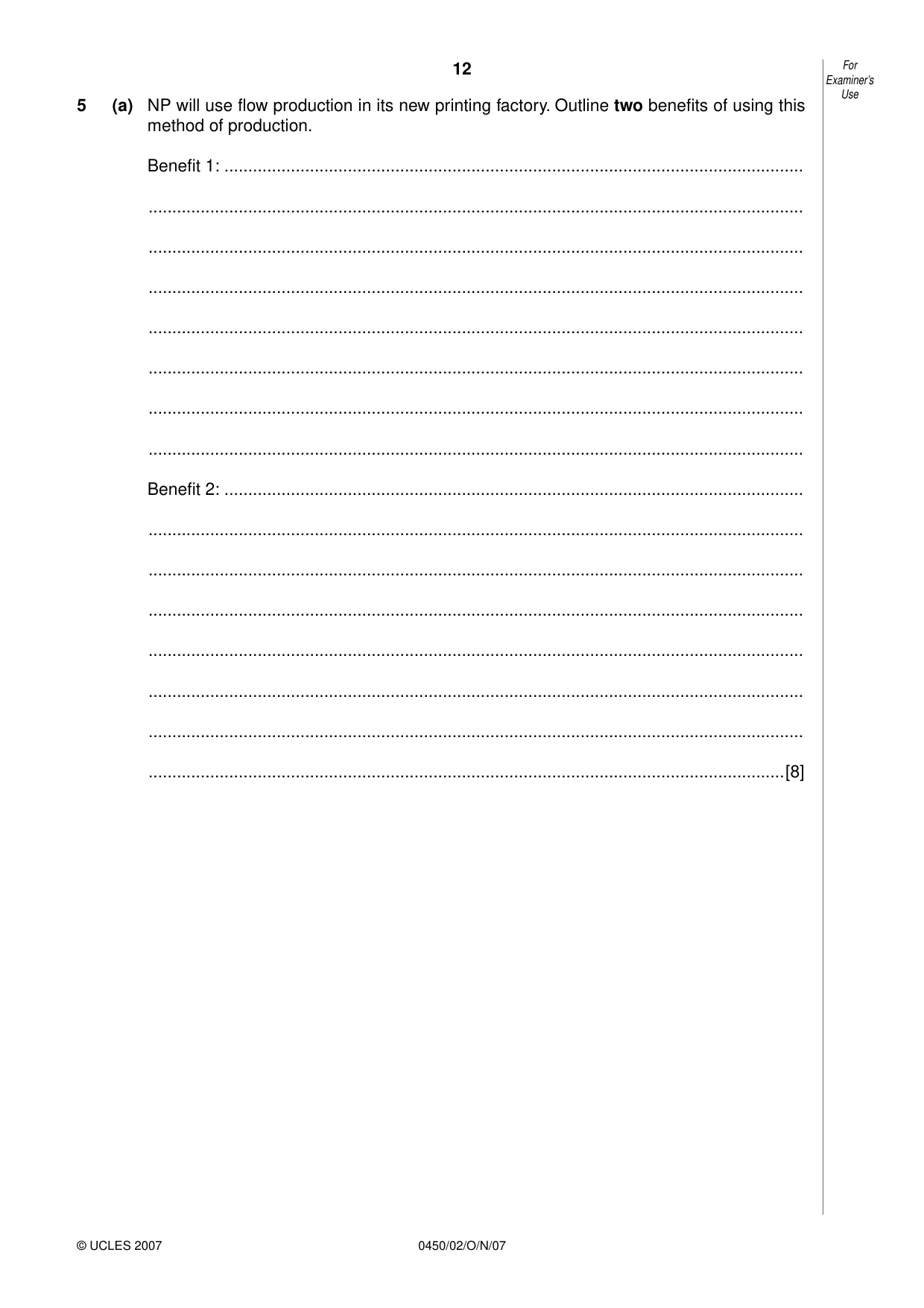 Cambridge IGCSE Business Studies 0450 2007 Oct/Nov Paper 2 · Variant 1 question paper, page 12 of 16