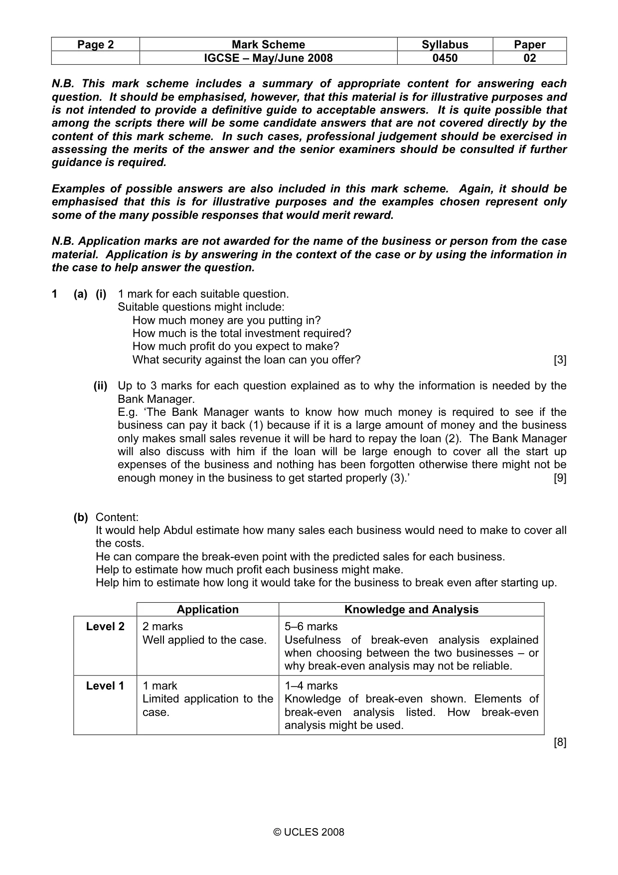 Mark scheme, page 2 of 6