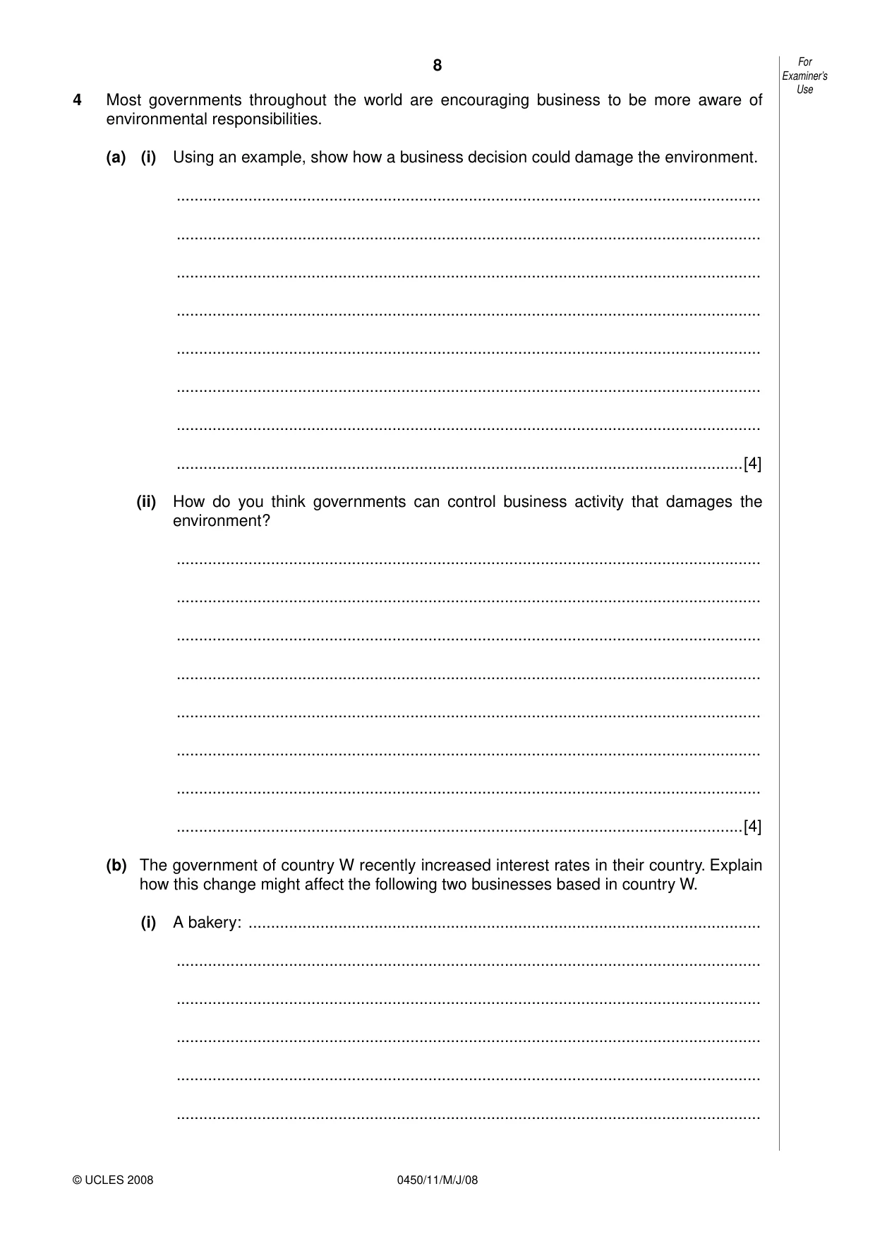 Cambridge IGCSE Business Studies 0450 2008 May/June Paper 1 · Variant 1 question paper, page 9 of 25