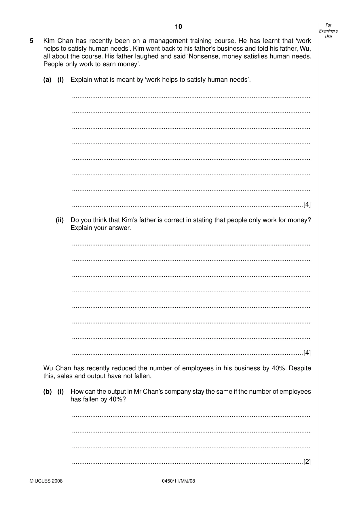 Cambridge IGCSE Business Studies 0450 2008 May/June Paper 1 · Variant 1 question paper, page 11 of 25