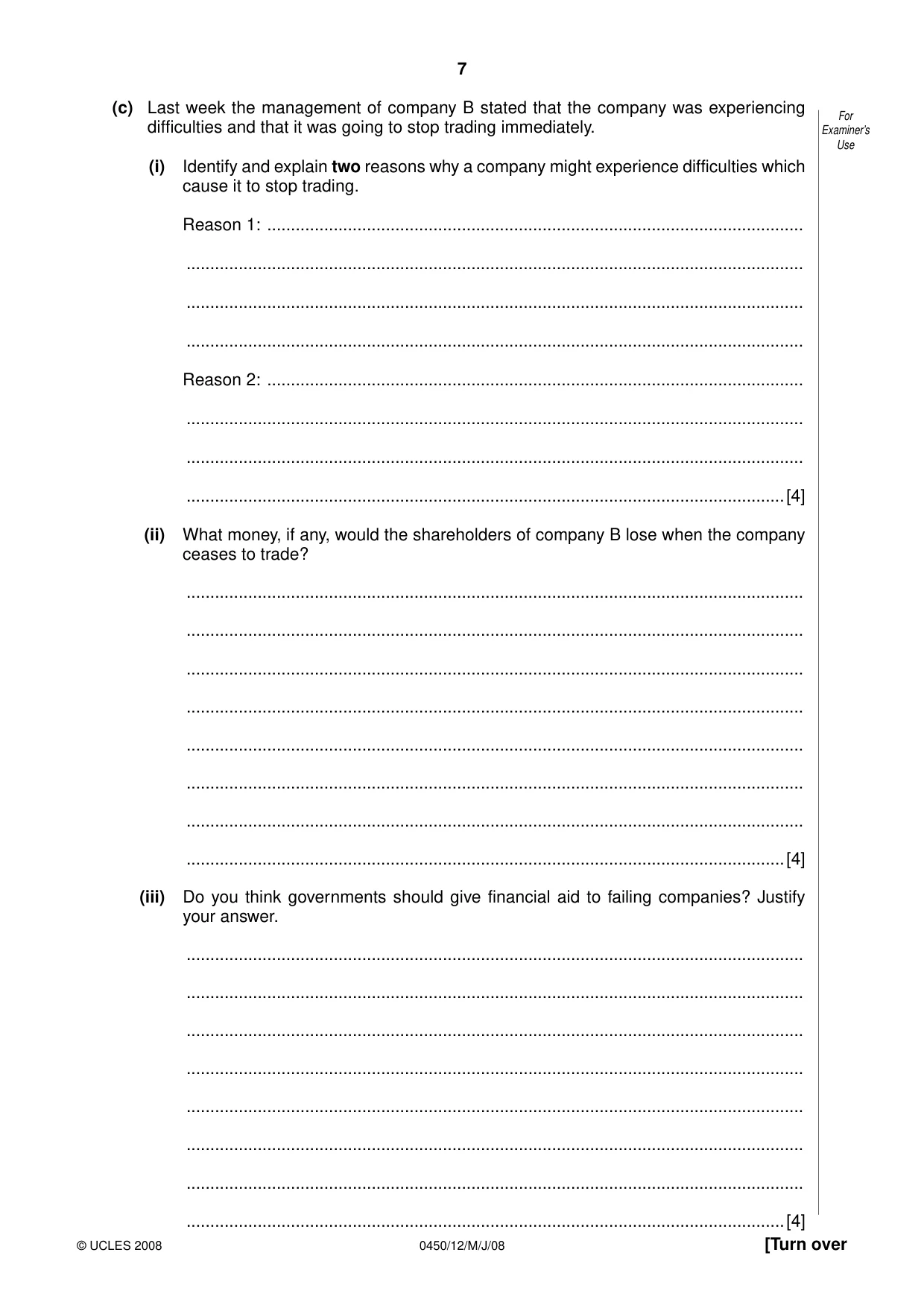 Cambridge IGCSE Business Studies 0450 2008 May/June Paper 1 · Variant 1 question paper, page 20 of 25