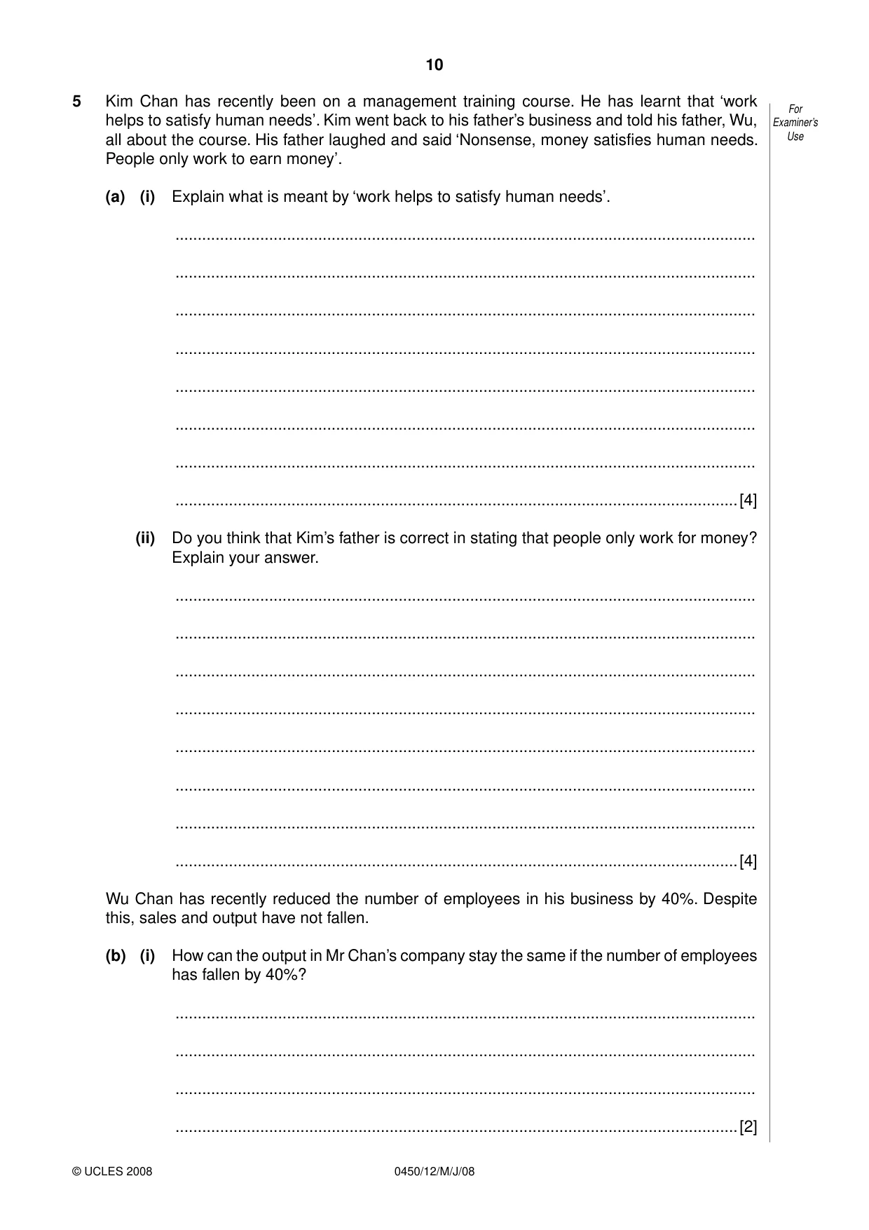 Cambridge IGCSE Business Studies 0450 2008 May/June Paper 1 · Variant 1 question paper, page 23 of 25