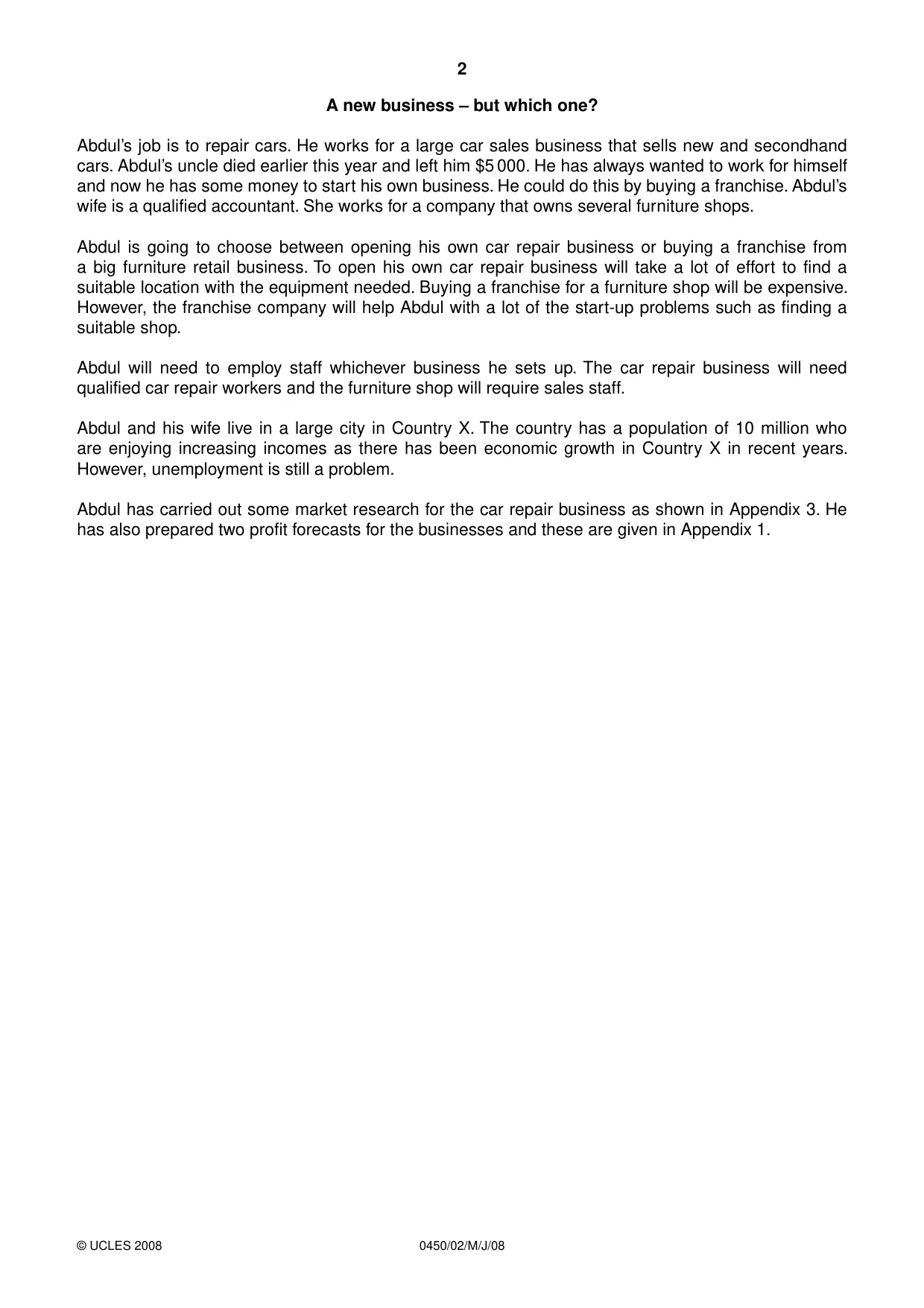 Cambridge IGCSE Business Studies 0450 2008 May/June Paper 2 · Variant 1 question paper, page 2 of 16