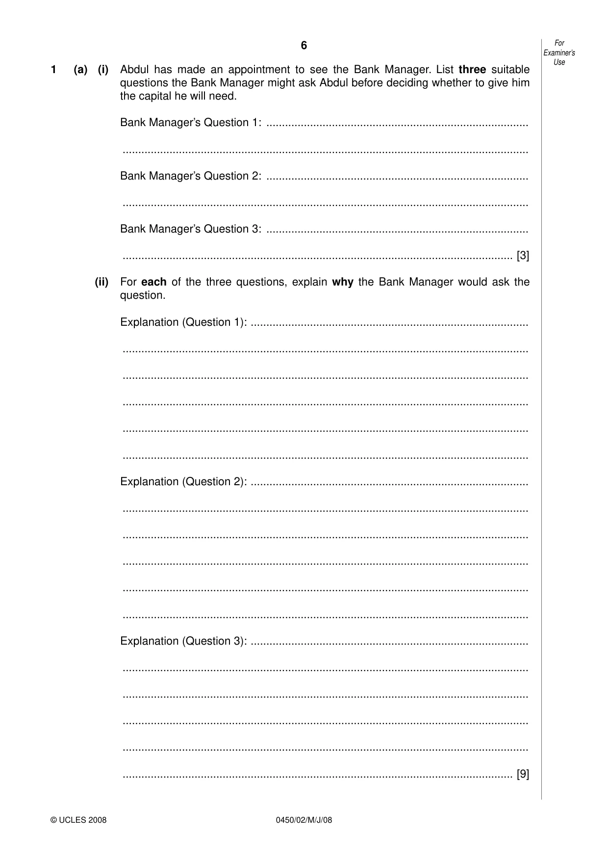 Cambridge IGCSE Business Studies 0450 2008 May/June Paper 2 · Variant 1 question paper, page 6 of 16