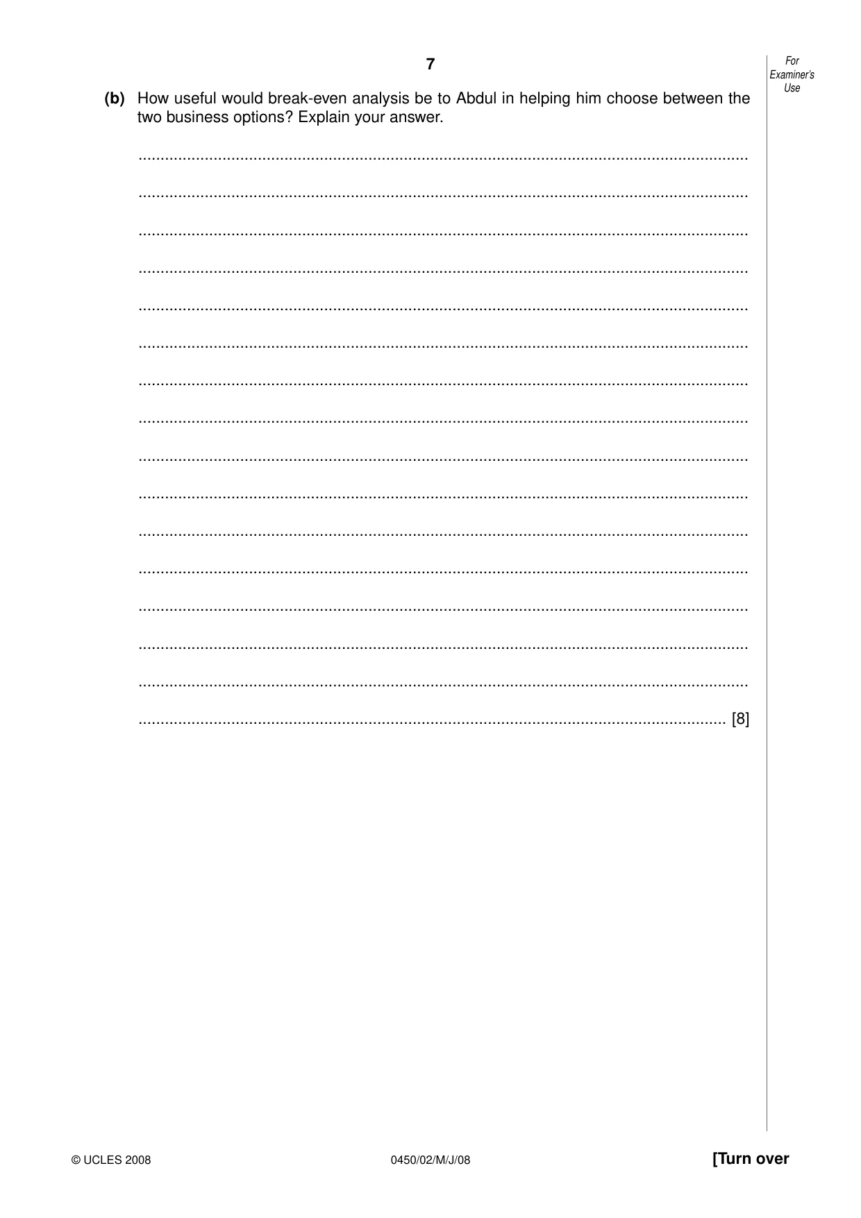 Cambridge IGCSE Business Studies 0450 2008 May/June Paper 2 · Variant 1 question paper, page 7 of 16