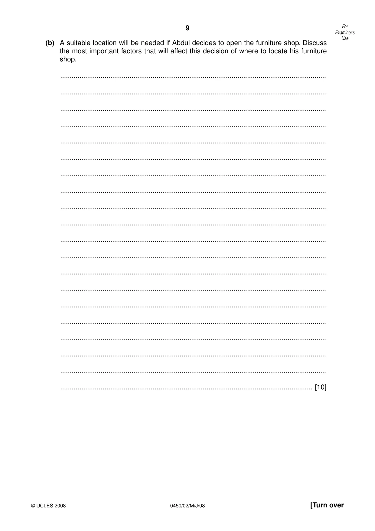 Cambridge IGCSE Business Studies 0450 2008 May/June Paper 2 · Variant 1 question paper, page 9 of 16