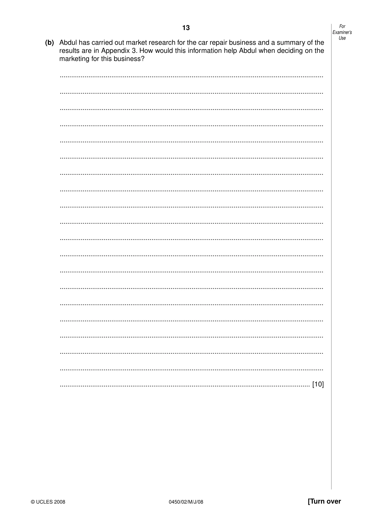 Cambridge IGCSE Business Studies 0450 2008 May/June Paper 2 · Variant 1 question paper, page 13 of 16