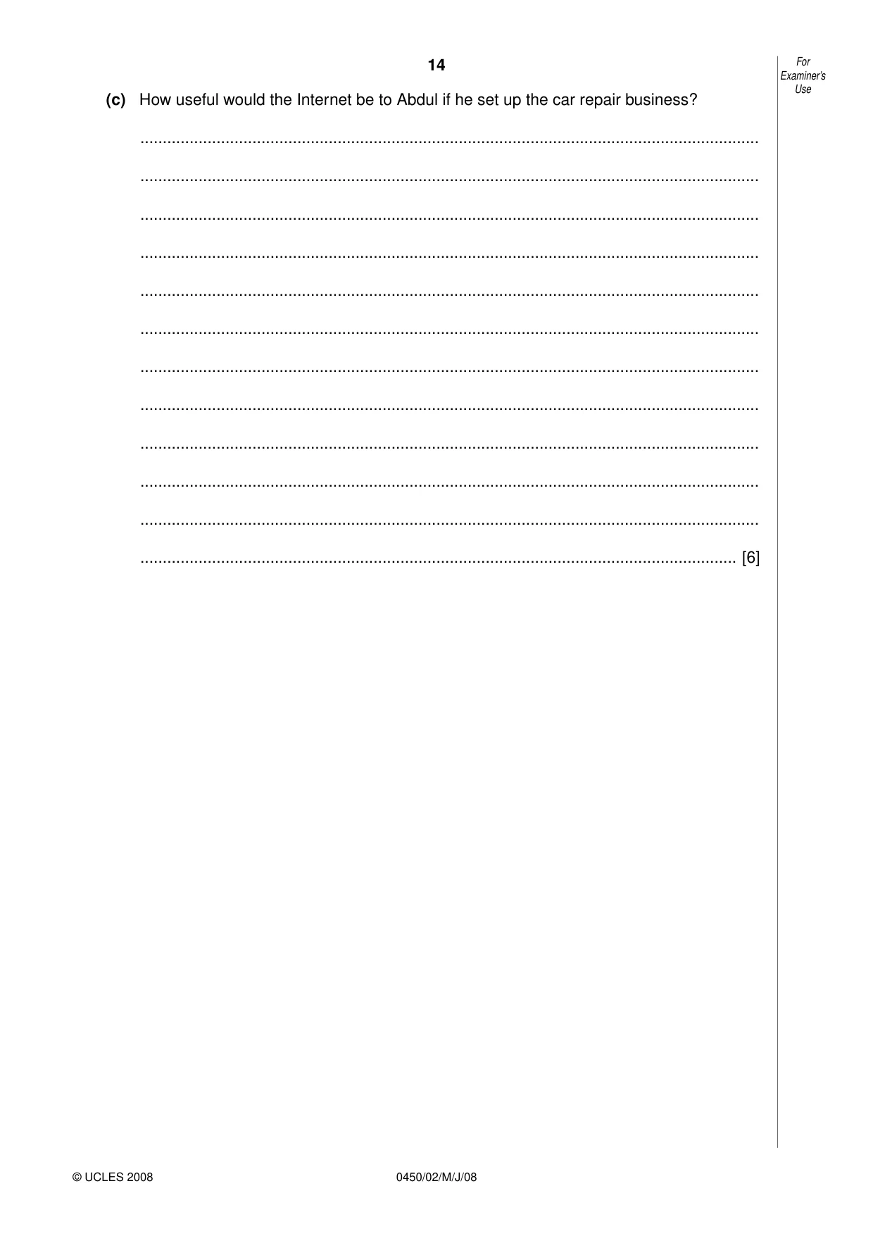 Cambridge IGCSE Business Studies 0450 2008 May/June Paper 2 · Variant 1 question paper, page 14 of 16
