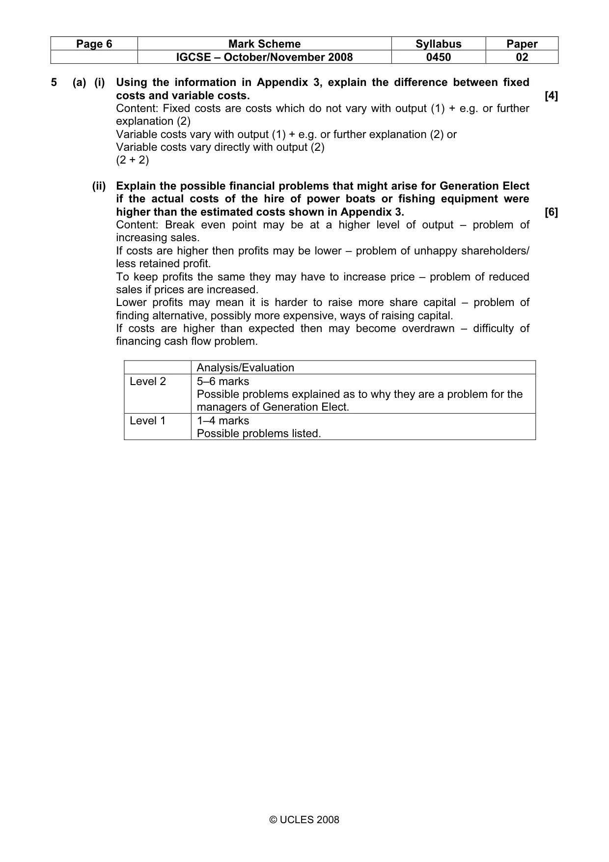 Mark scheme, page 6 of 7