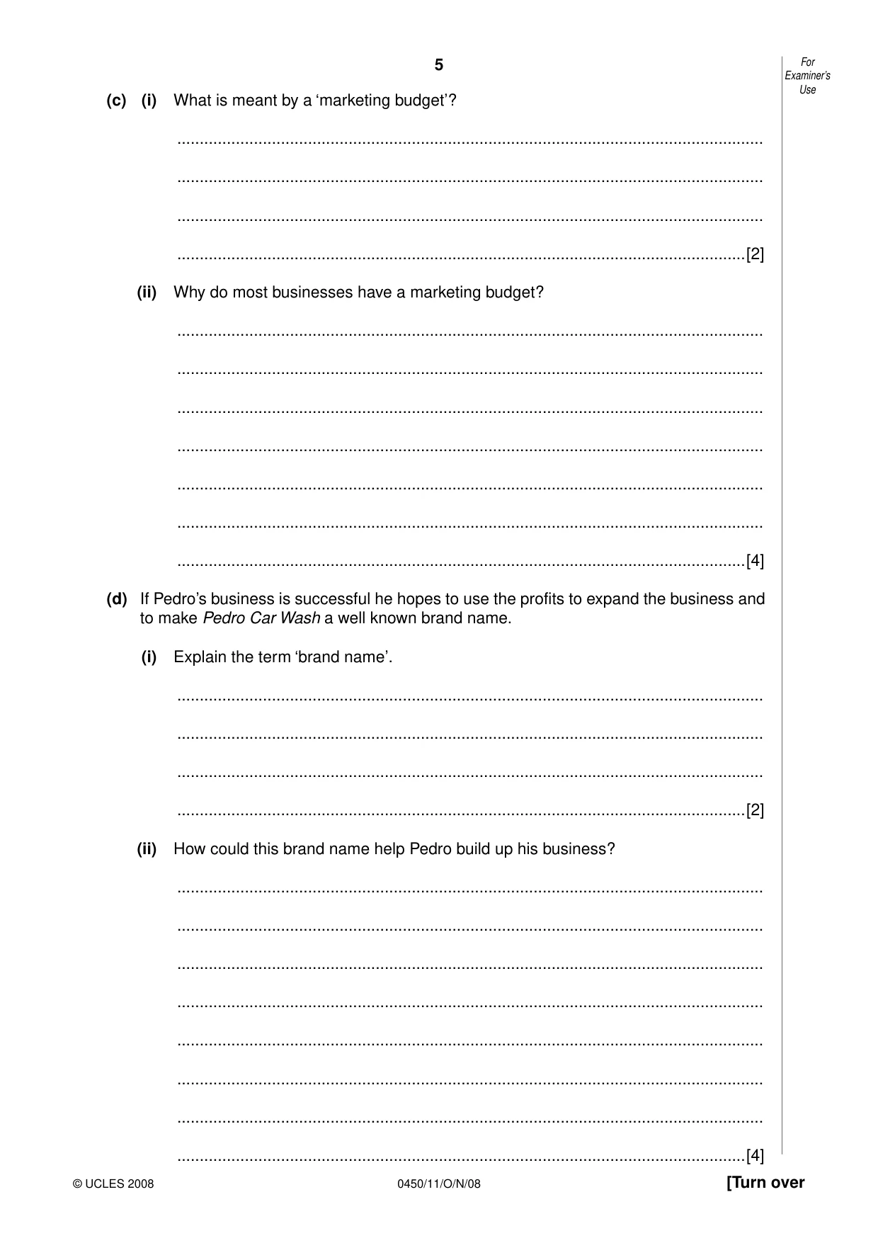 Cambridge IGCSE Business Studies 0450 2008 Oct/Nov Paper 1 · Variant 0 question paper, page 6 of 25
