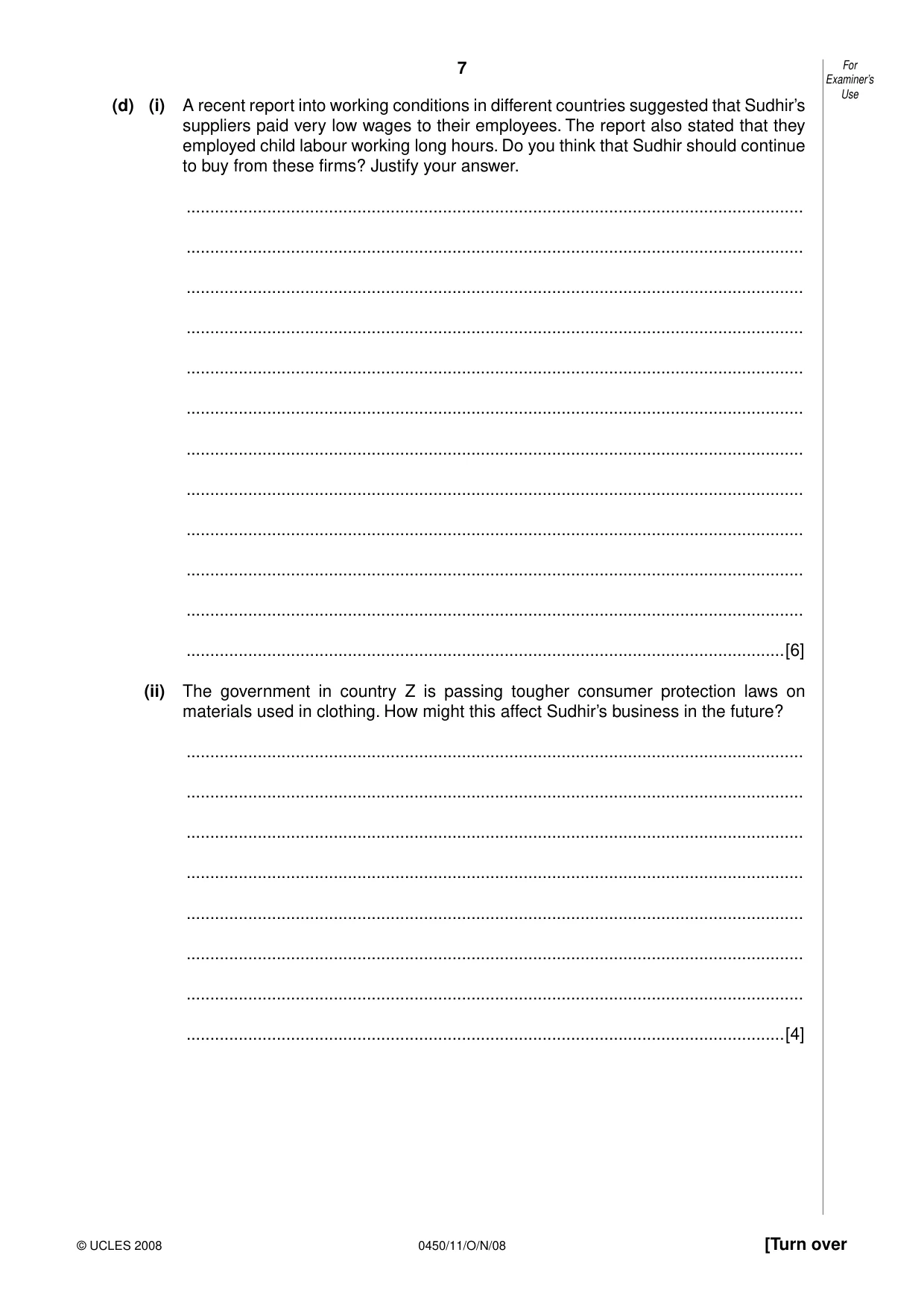 Cambridge IGCSE Business Studies 0450 2008 Oct/Nov Paper 1 · Variant 0 question paper, page 8 of 25