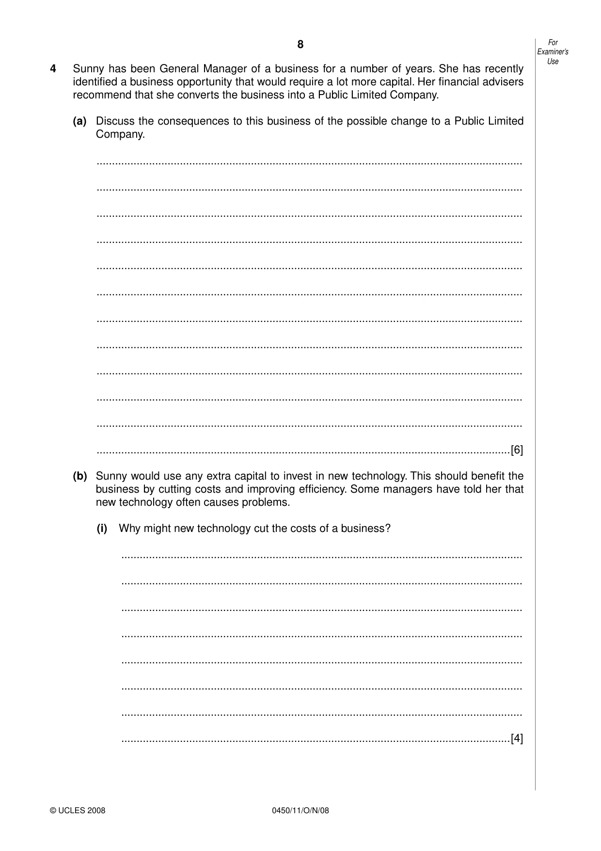 Cambridge IGCSE Business Studies 0450 2008 Oct/Nov Paper 1 · Variant 0 question paper, page 9 of 25