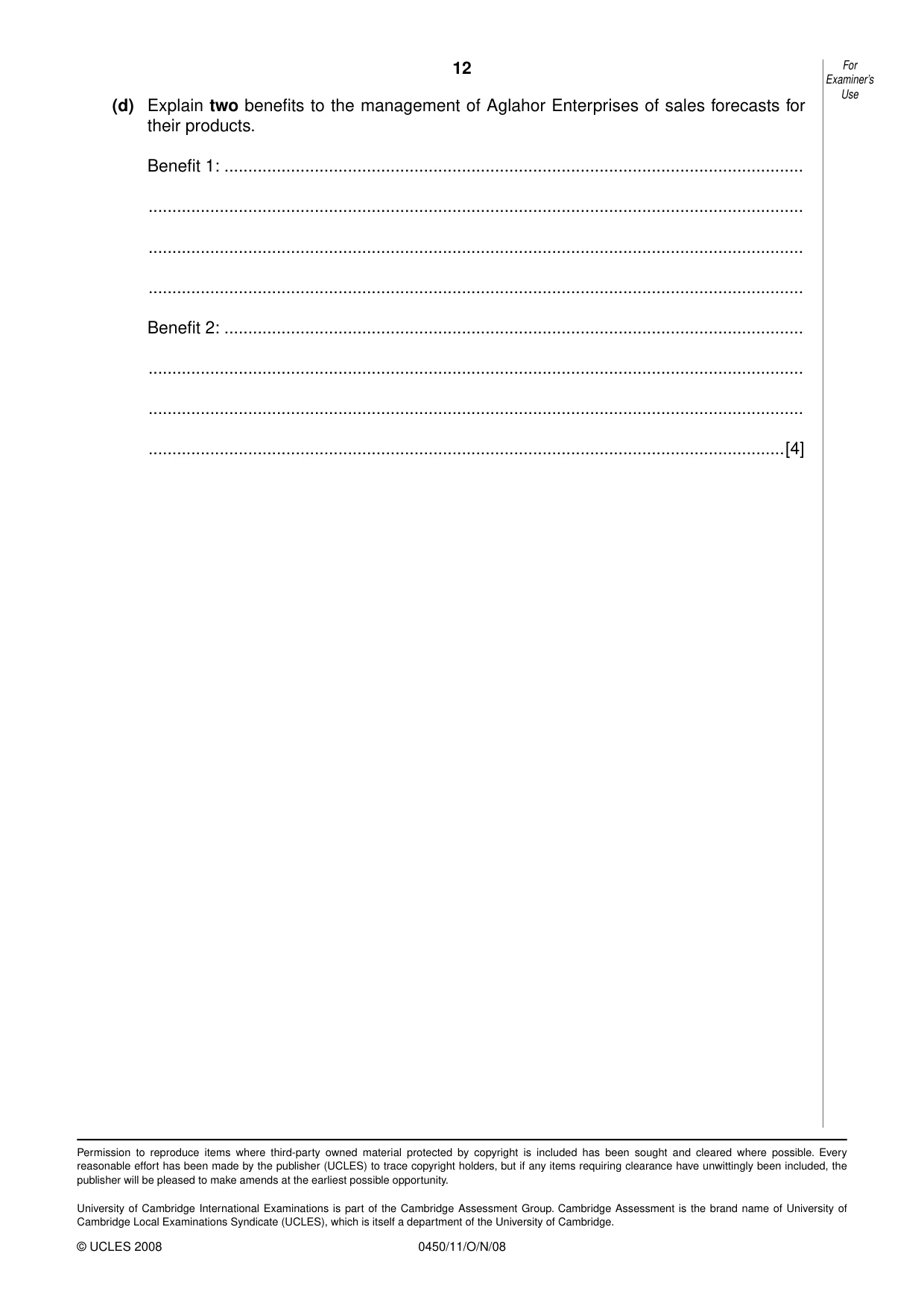 Cambridge IGCSE Business Studies 0450 2008 Oct/Nov Paper 1 · Variant 0 question paper, page 13 of 25