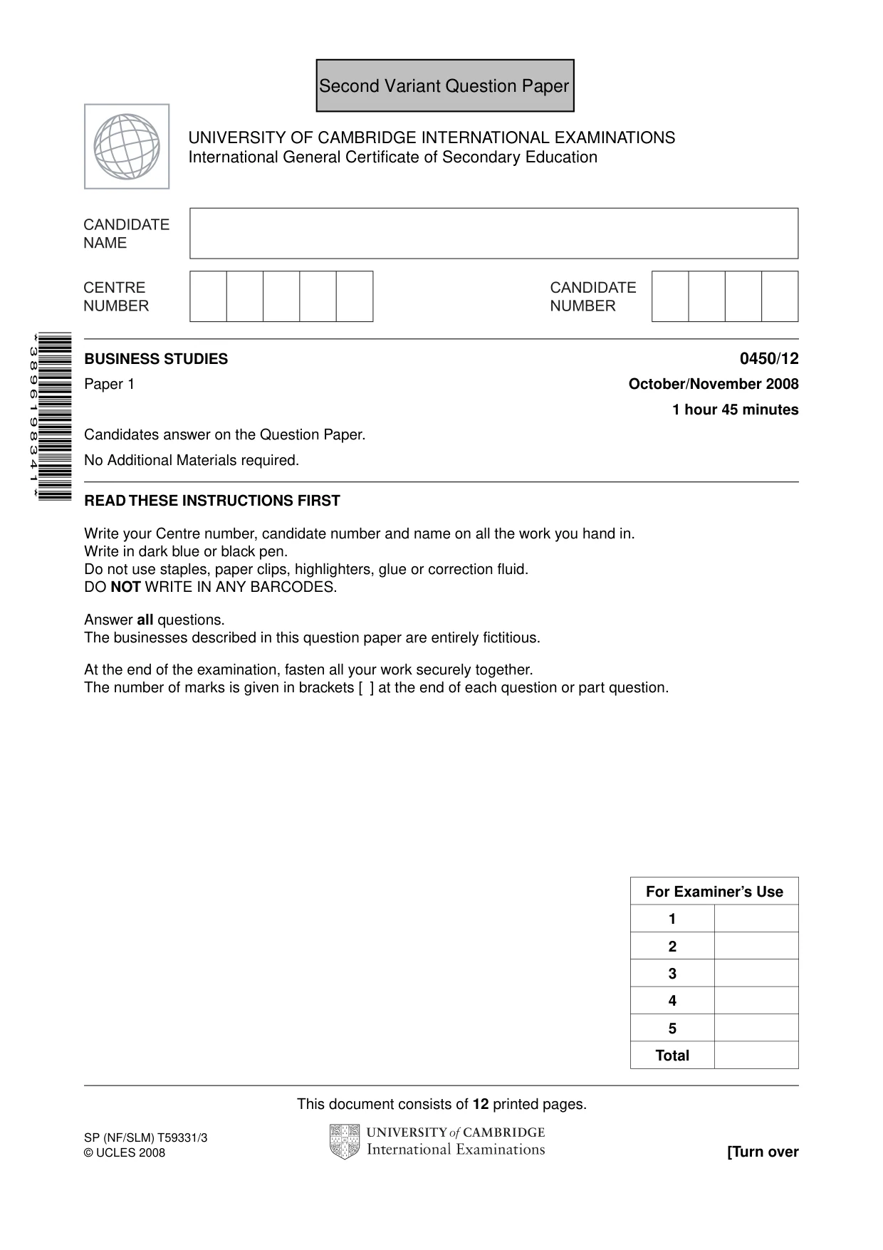 Cambridge IGCSE Business Studies 0450 2008 Oct/Nov Paper 1 · Variant 0 question paper, page 14 of 25