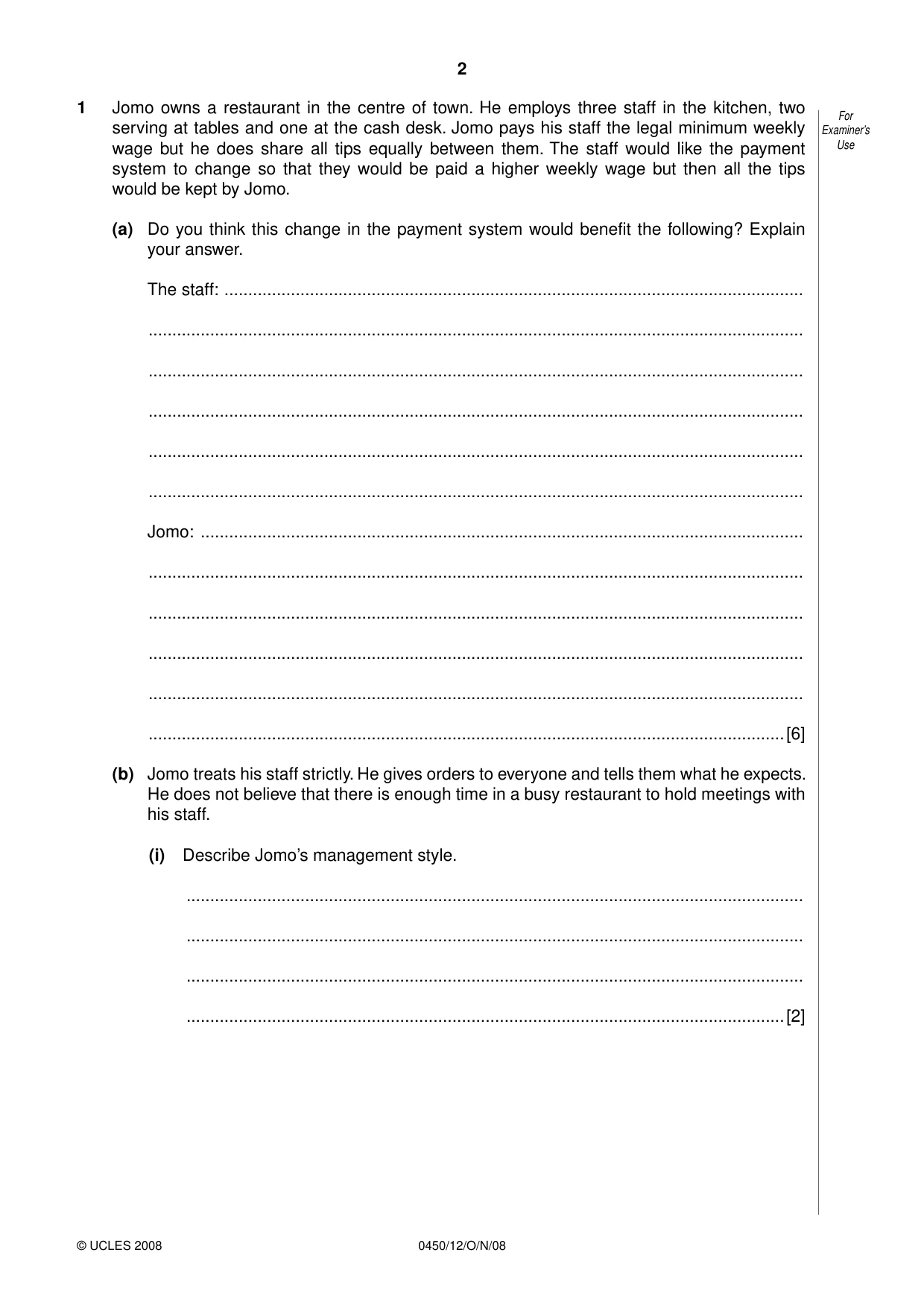 Cambridge IGCSE Business Studies 0450 2008 Oct/Nov Paper 1 · Variant 0 question paper, page 15 of 25