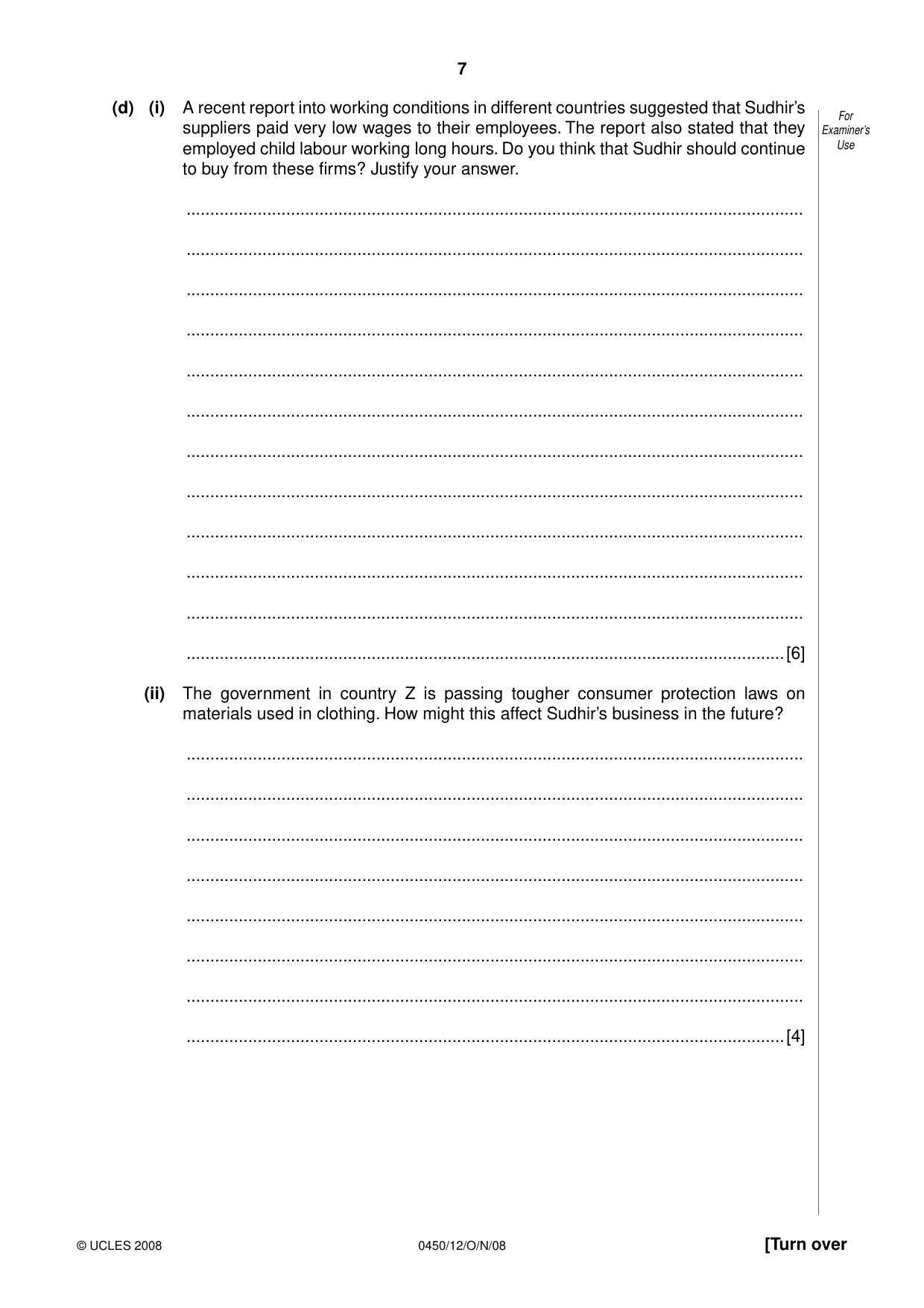 Cambridge IGCSE Business Studies 0450 2008 Oct/Nov Paper 1 · Variant 0 question paper, page 20 of 25