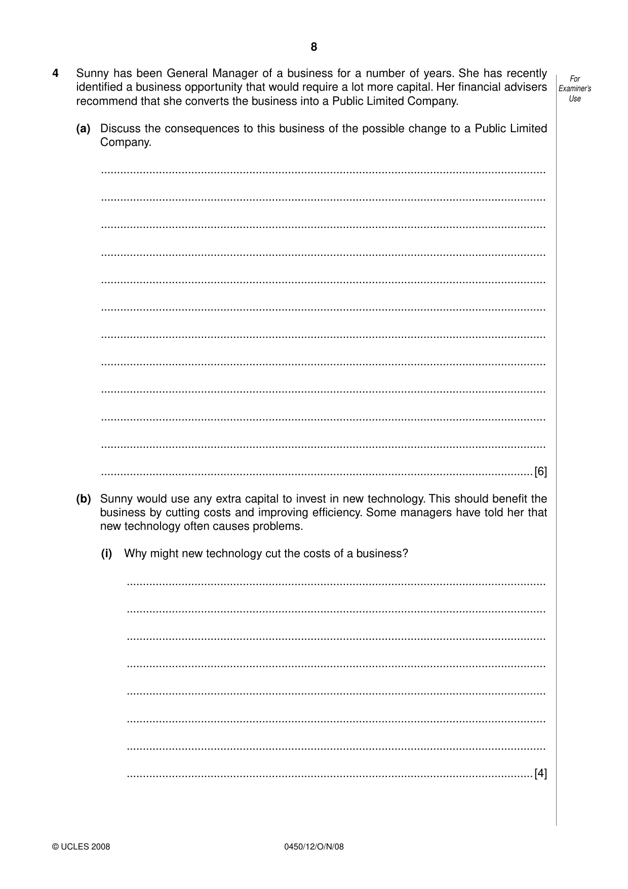Cambridge IGCSE Business Studies 0450 2008 Oct/Nov Paper 1 · Variant 0 question paper, page 21 of 25