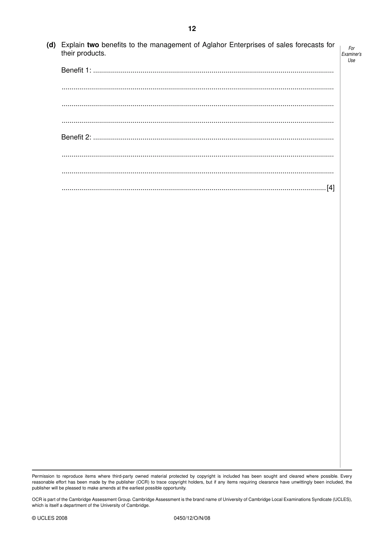 Cambridge IGCSE Business Studies 0450 2008 Oct/Nov Paper 1 · Variant 0 question paper, page 25 of 25
