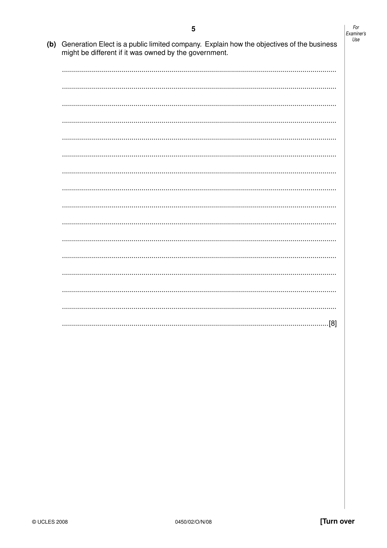 Cambridge IGCSE Business Studies 0450 2008 Oct/Nov Paper 2 · Variant 1 question paper, page 5 of 16