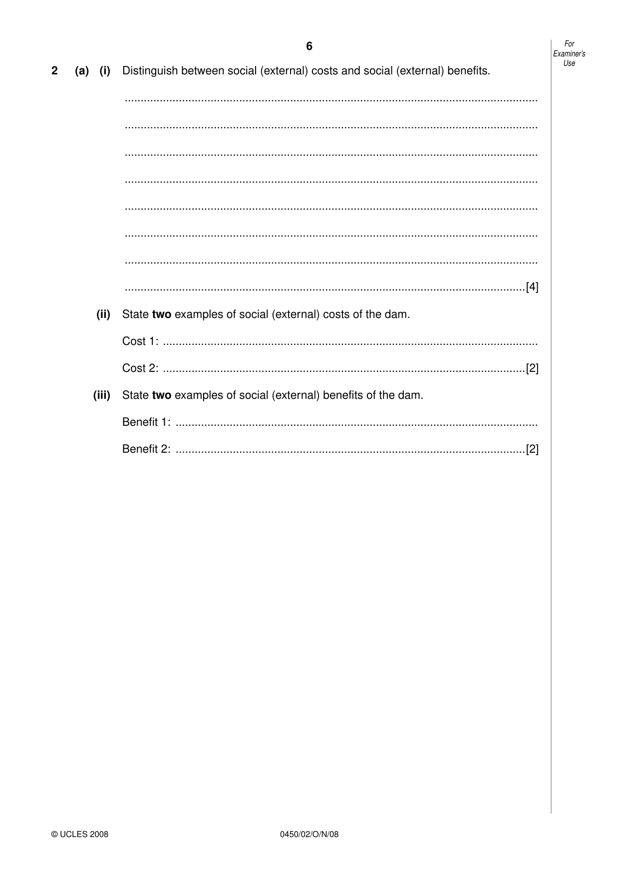 Cambridge IGCSE Business Studies 0450 2008 Oct/Nov Paper 2 · Variant 1 question paper, page 6 of 16