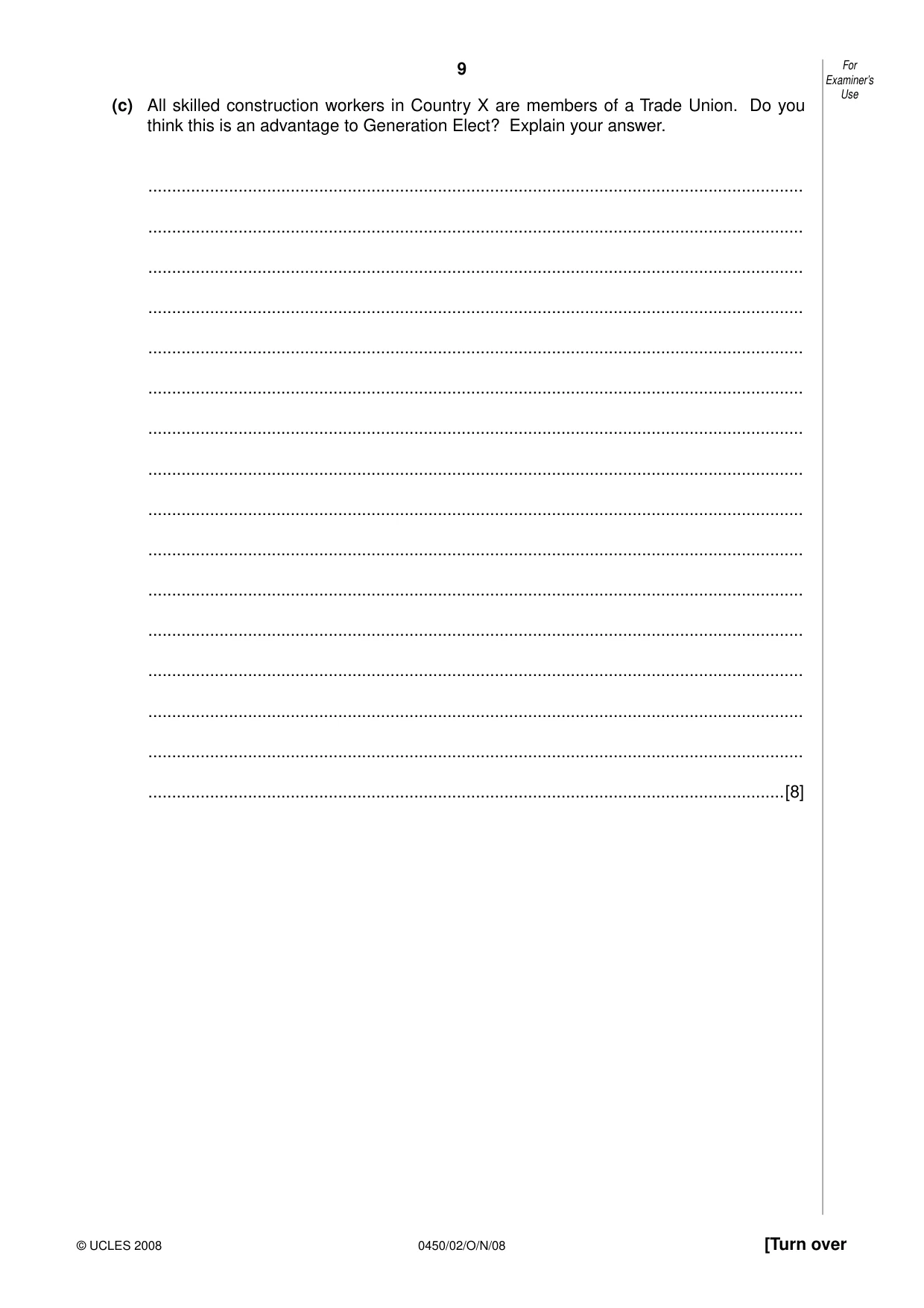 Cambridge IGCSE Business Studies 0450 2008 Oct/Nov Paper 2 · Variant 1 question paper, page 9 of 16