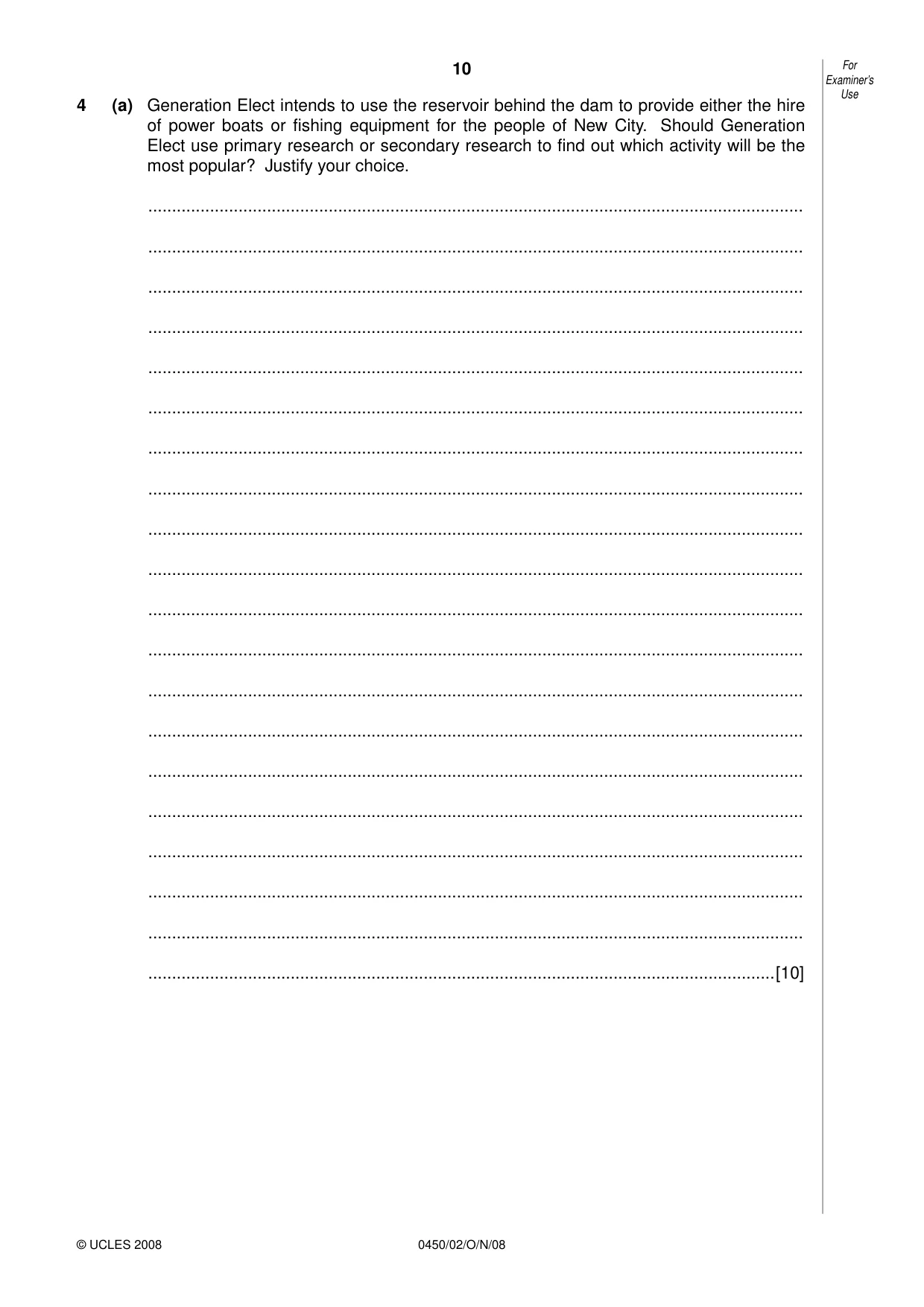 Cambridge IGCSE Business Studies 0450 2008 Oct/Nov Paper 2 · Variant 1 question paper, page 10 of 16
