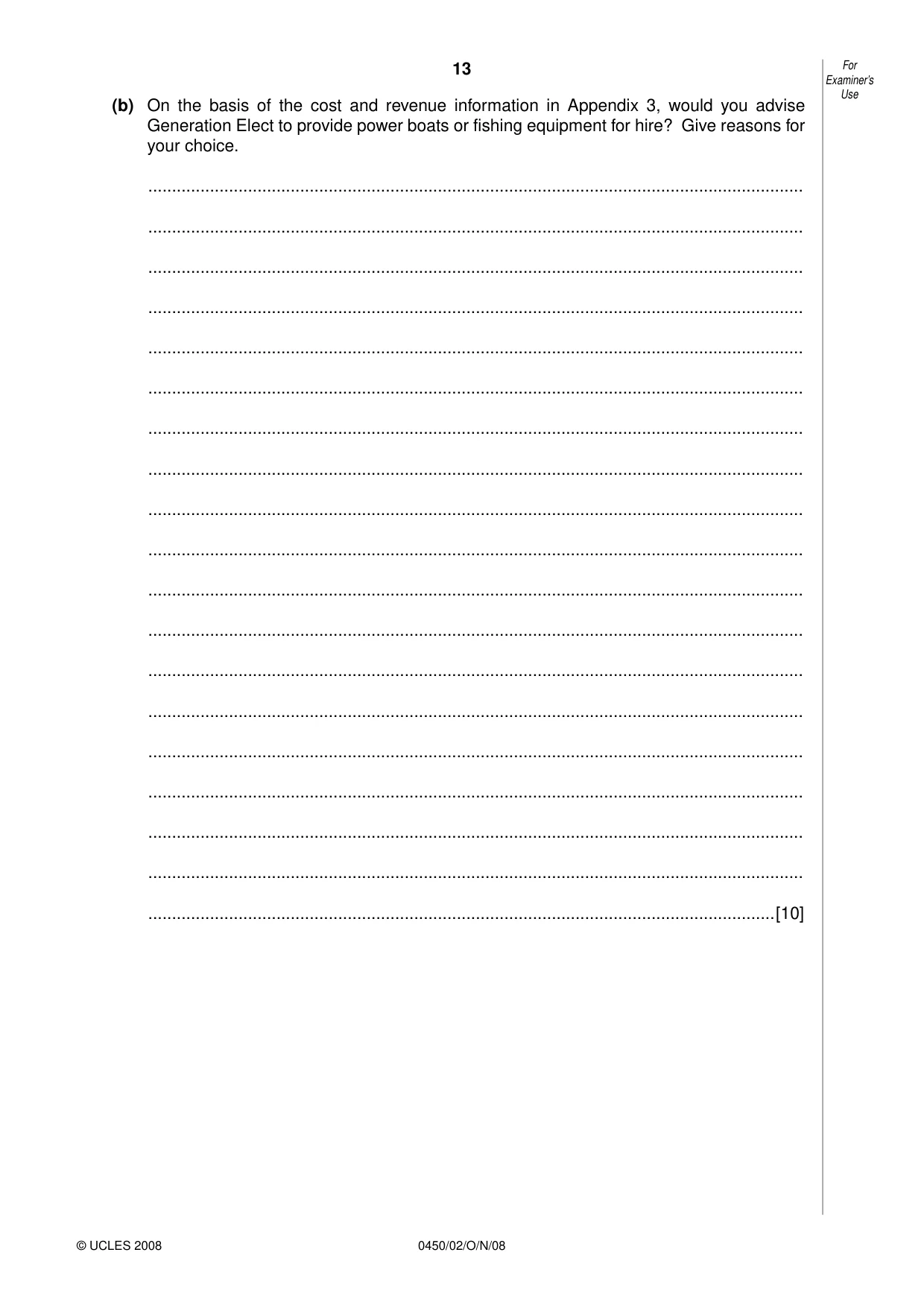Cambridge IGCSE Business Studies 0450 2008 Oct/Nov Paper 2 · Variant 1 question paper, page 13 of 16