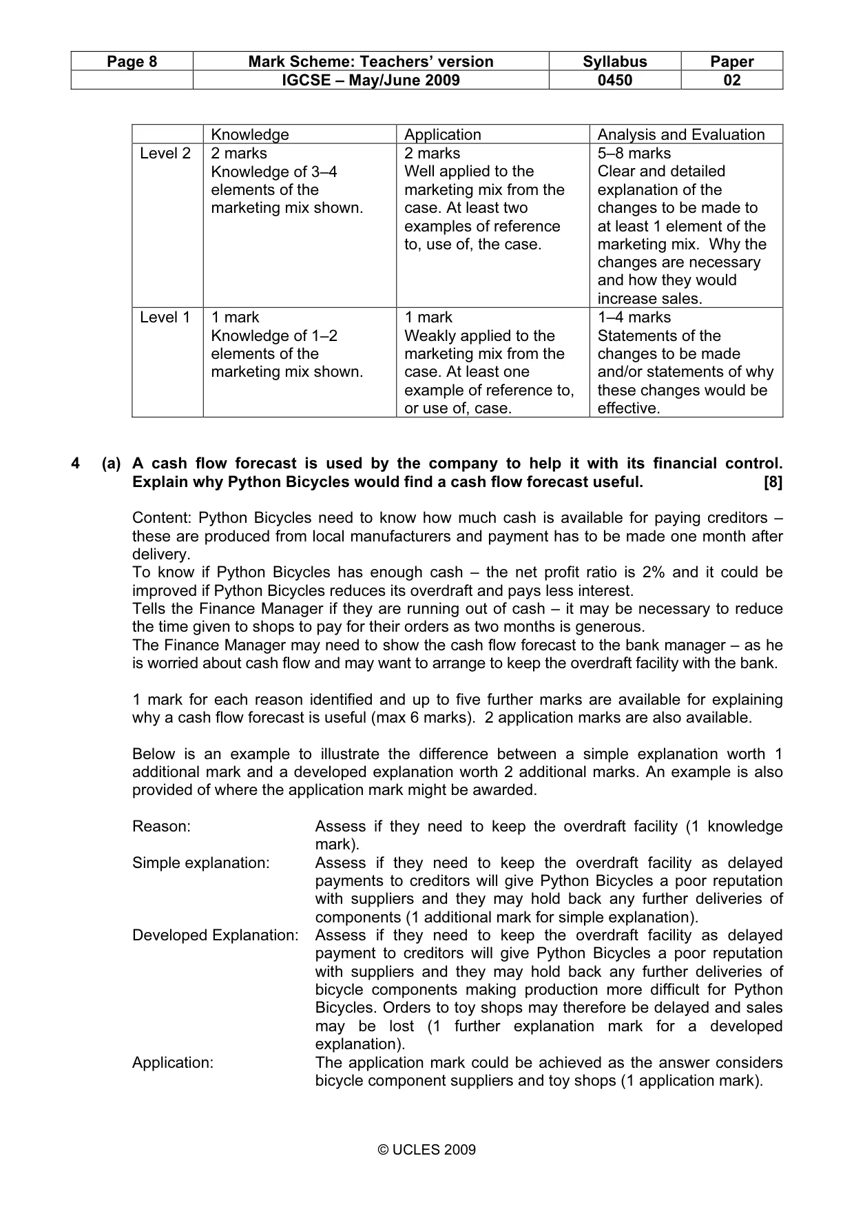 Mark scheme, page 8 of 11