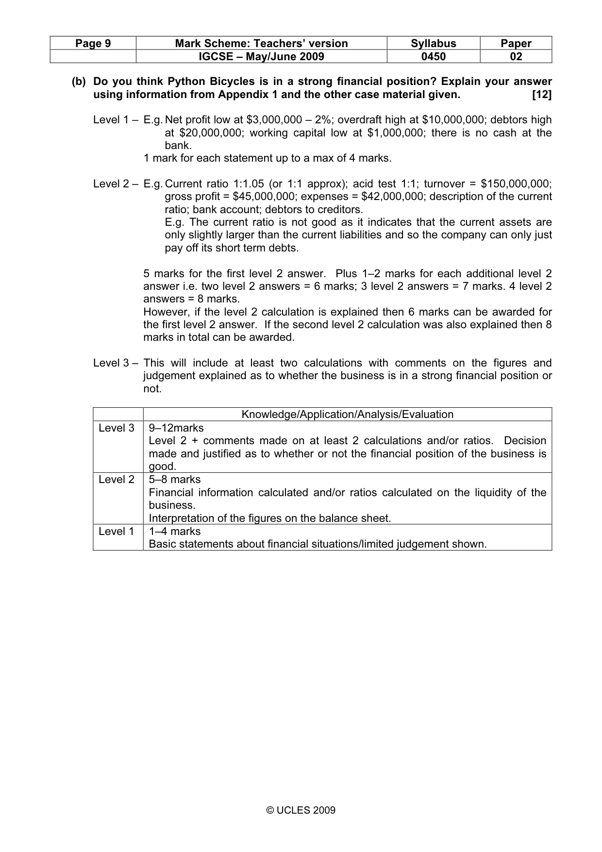 Mark scheme, page 9 of 11