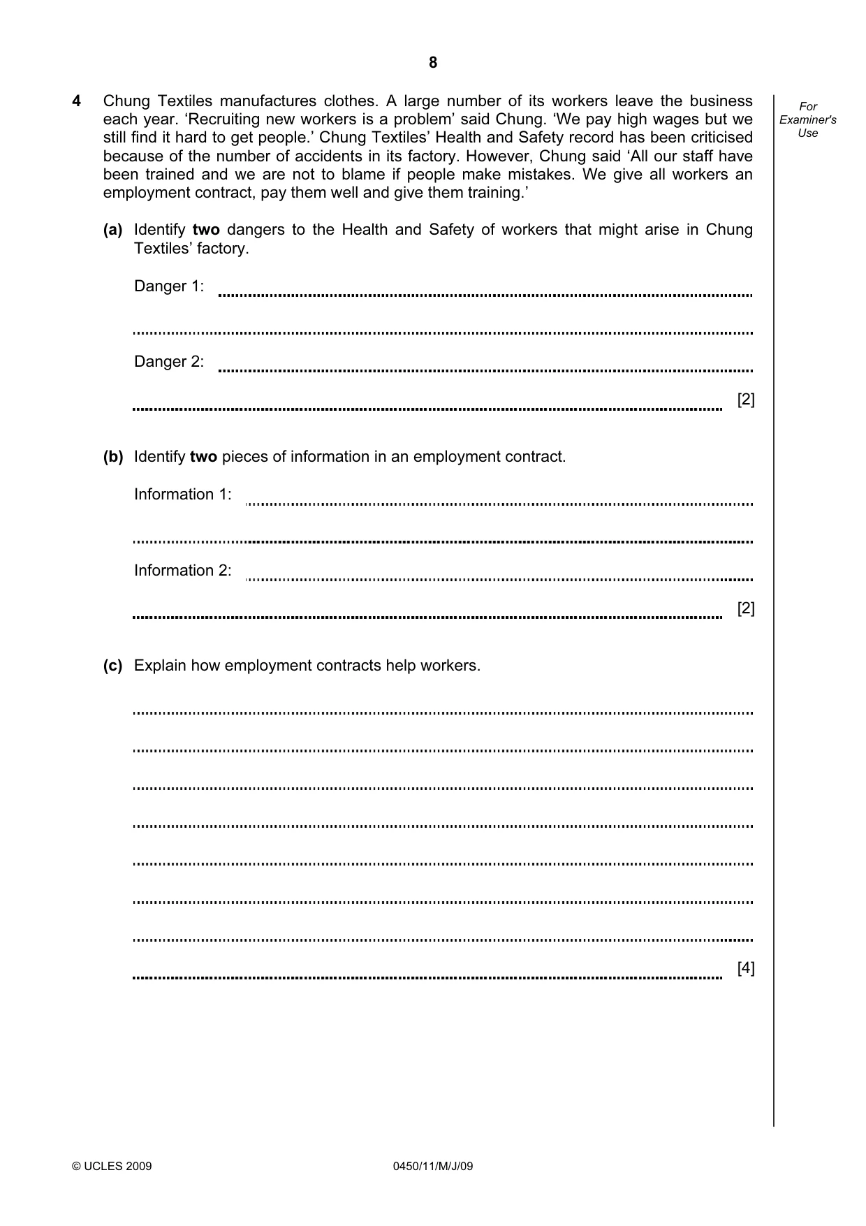 Cambridge IGCSE Business Studies 0450 2009 May/June Paper 1 · Variant 1 question paper, page 9 of 25