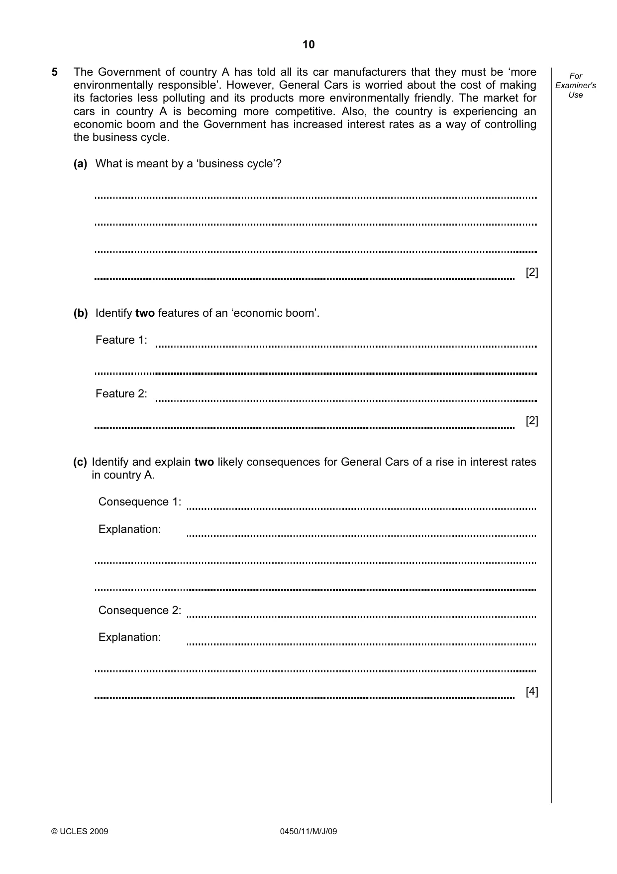 Cambridge IGCSE Business Studies 0450 2009 May/June Paper 1 · Variant 1 question paper, page 11 of 25
