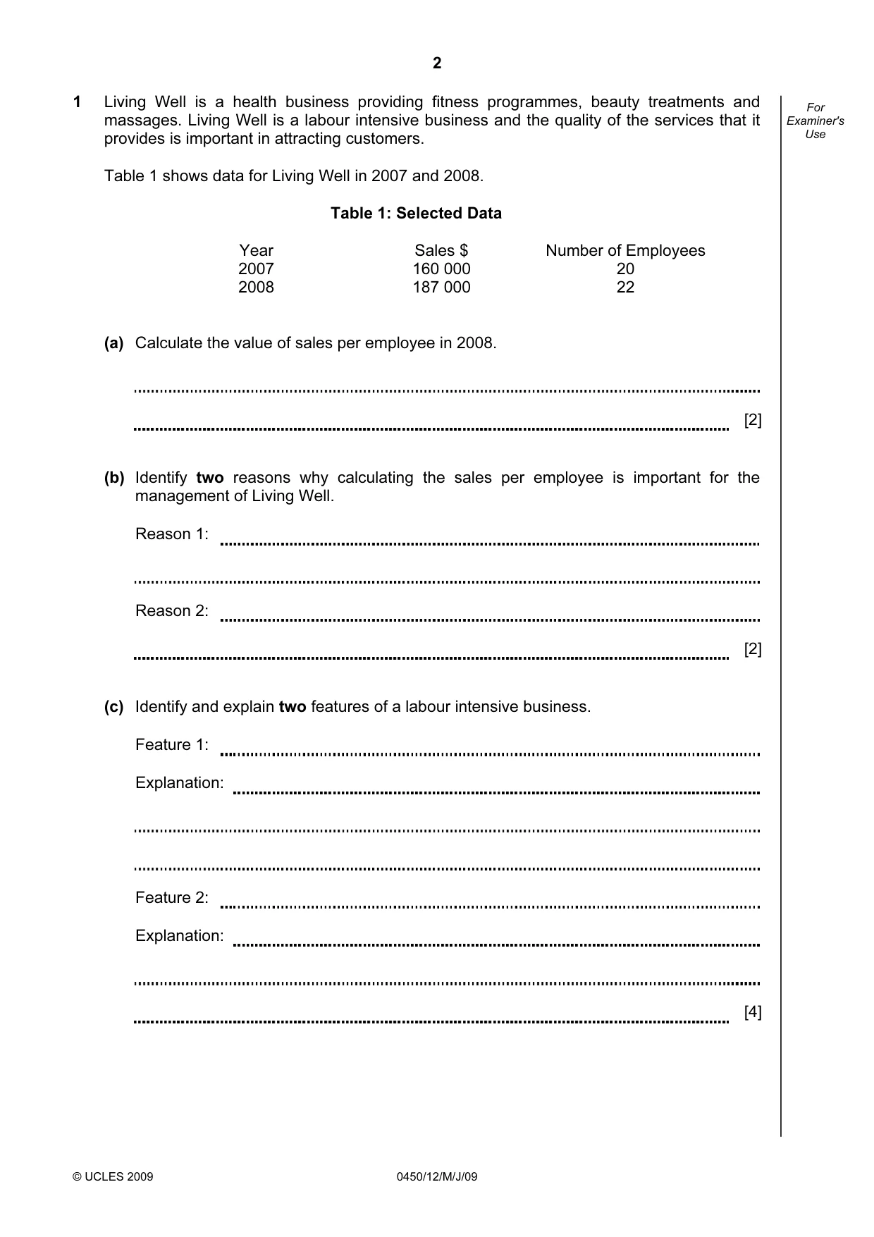 Cambridge IGCSE Business Studies 0450 2009 May/June Paper 1 · Variant 1 question paper, page 15 of 25