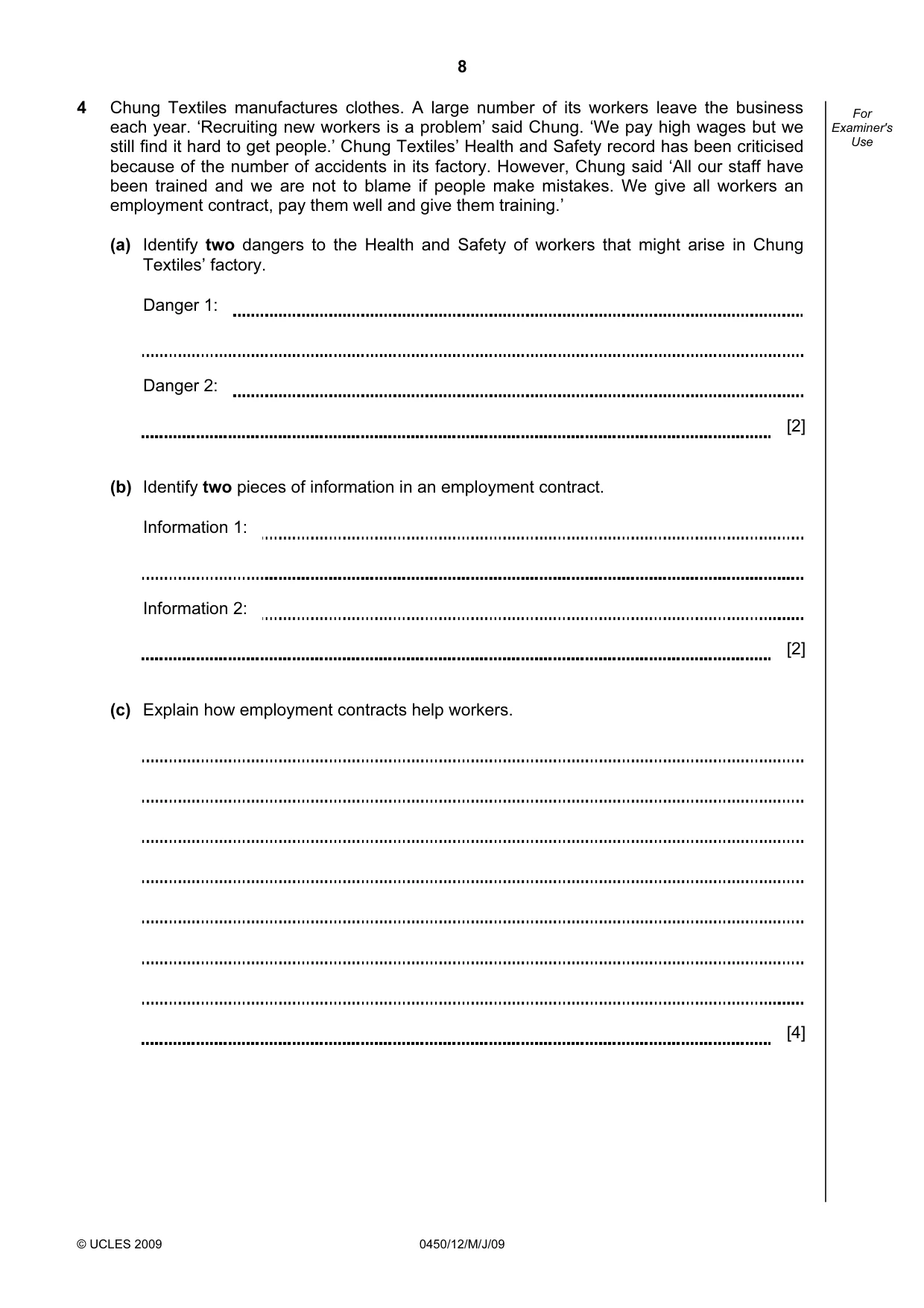 Cambridge IGCSE Business Studies 0450 2009 May/June Paper 1 · Variant 1 question paper, page 21 of 25