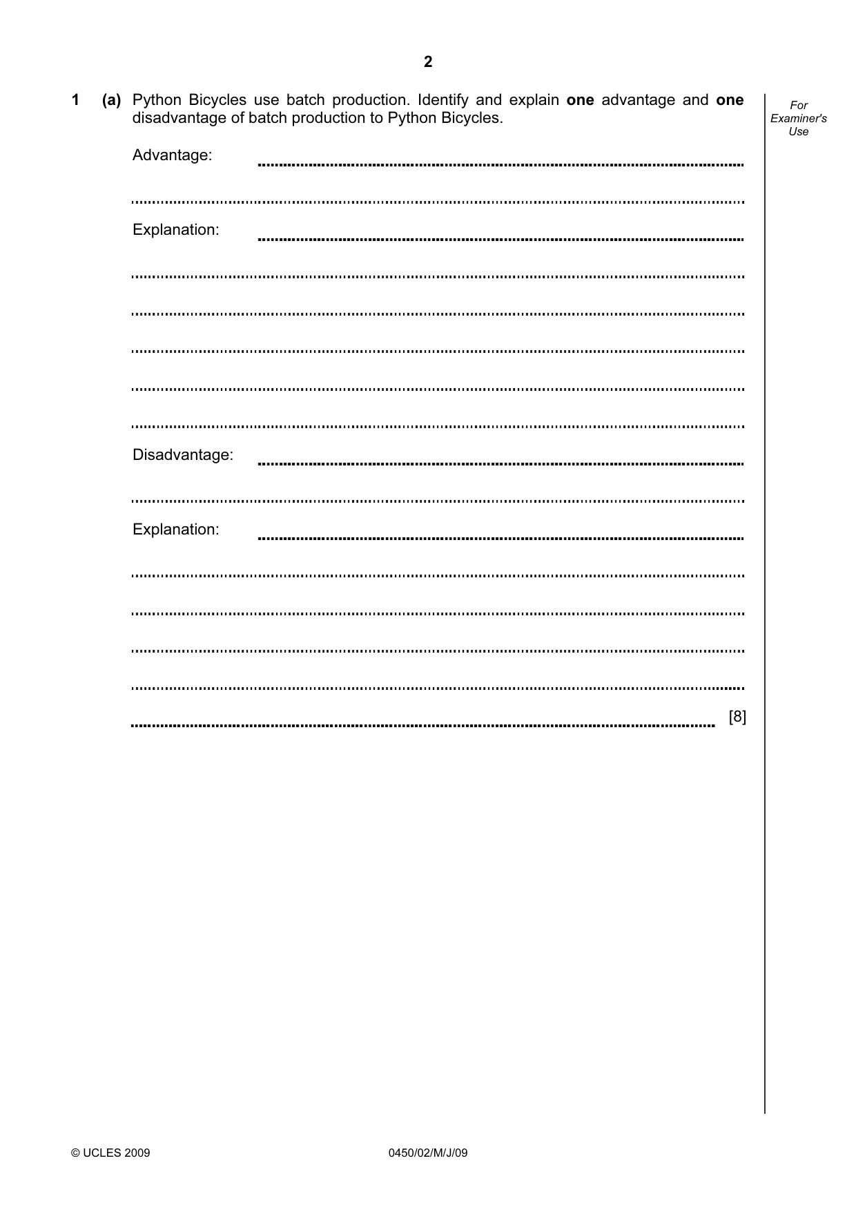 Cambridge IGCSE Business Studies 0450 2009 May/June Paper 2 · Variant 1 question paper, page 2 of 12