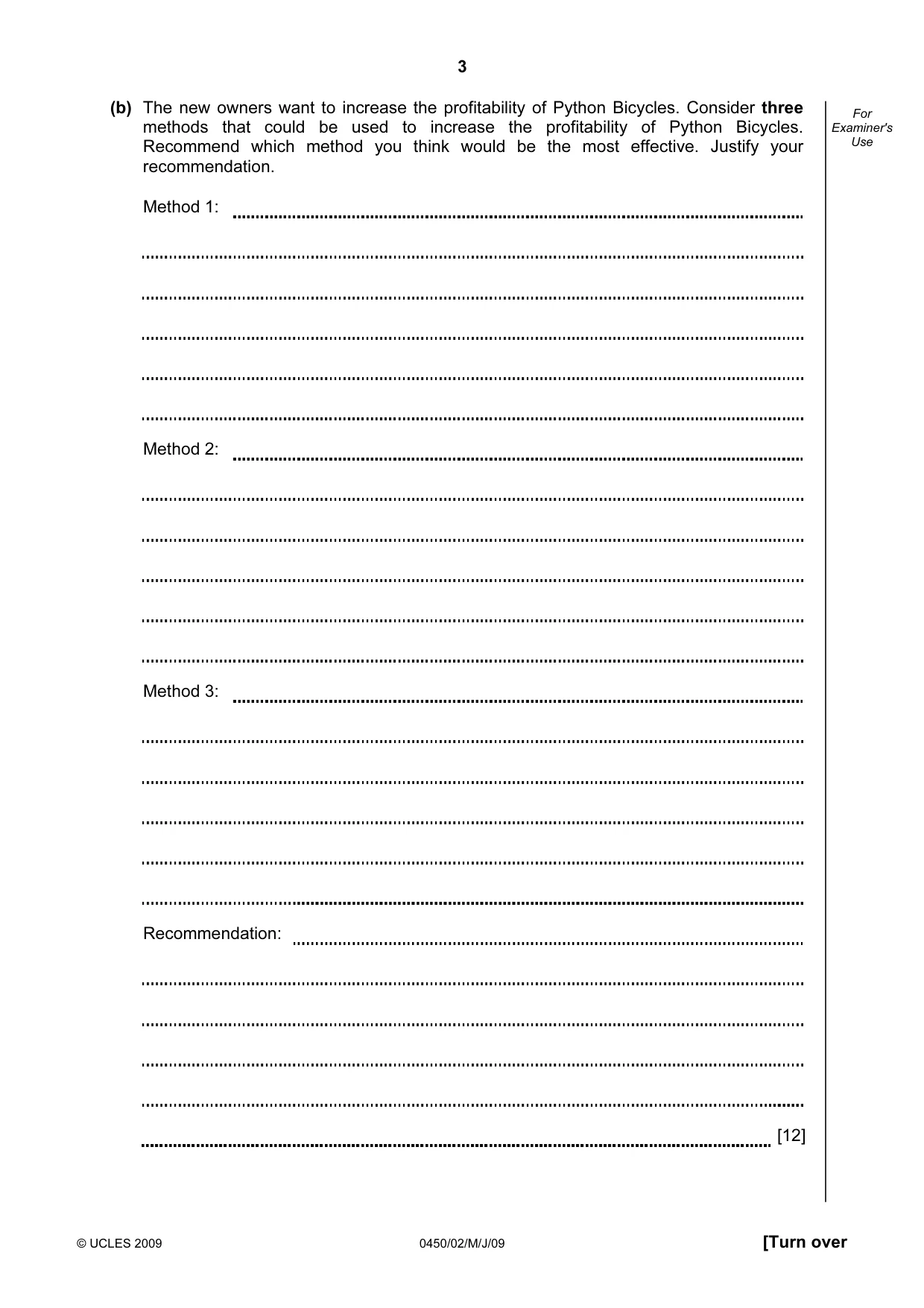 Cambridge IGCSE Business Studies 0450 2009 May/June Paper 2 · Variant 1 question paper, page 3 of 12