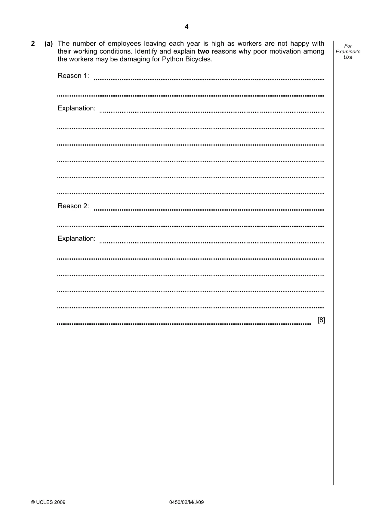 Cambridge IGCSE Business Studies 0450 2009 May/June Paper 2 · Variant 1 question paper, page 4 of 12