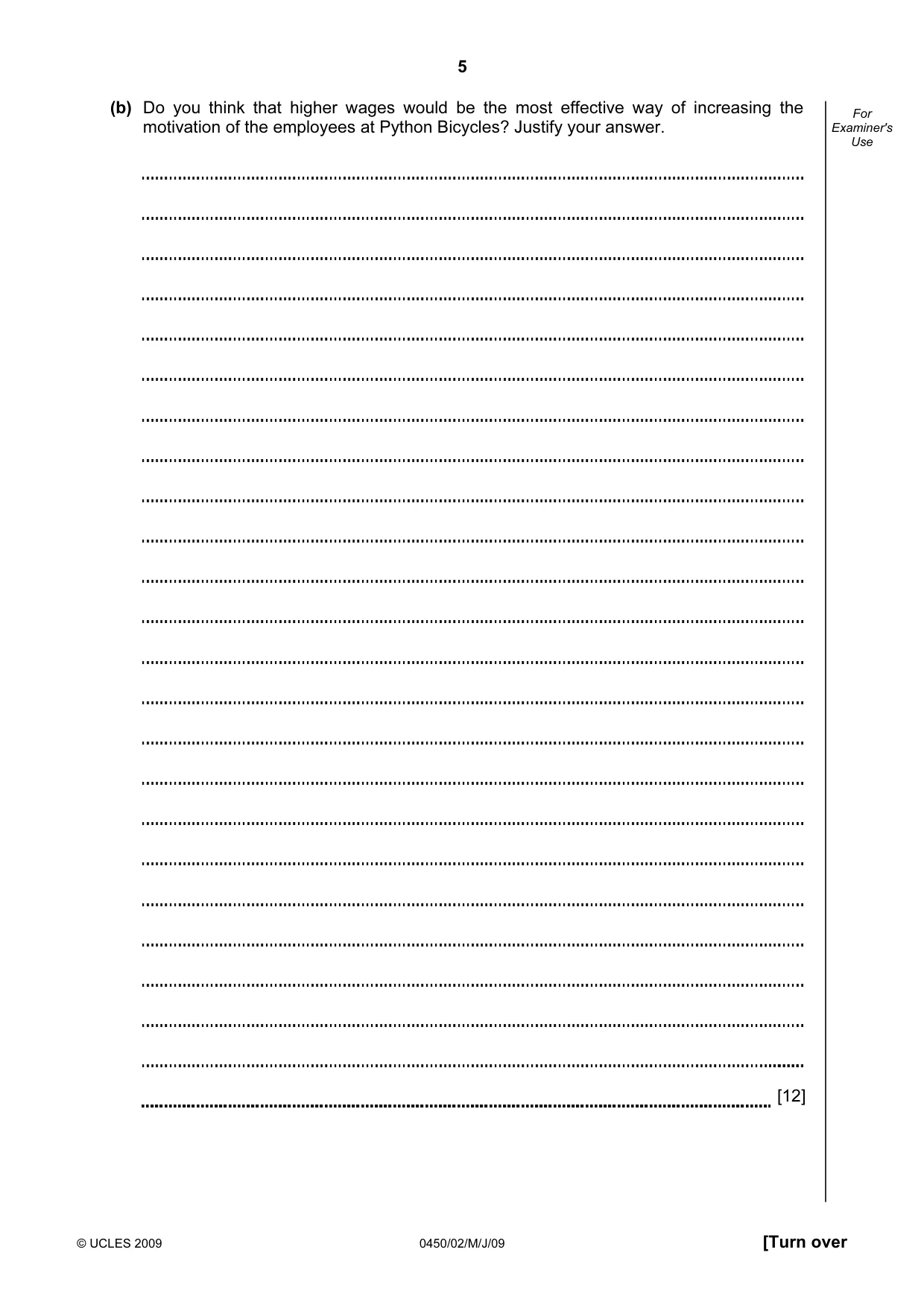 Cambridge IGCSE Business Studies 0450 2009 May/June Paper 2 · Variant 1 question paper, page 5 of 12